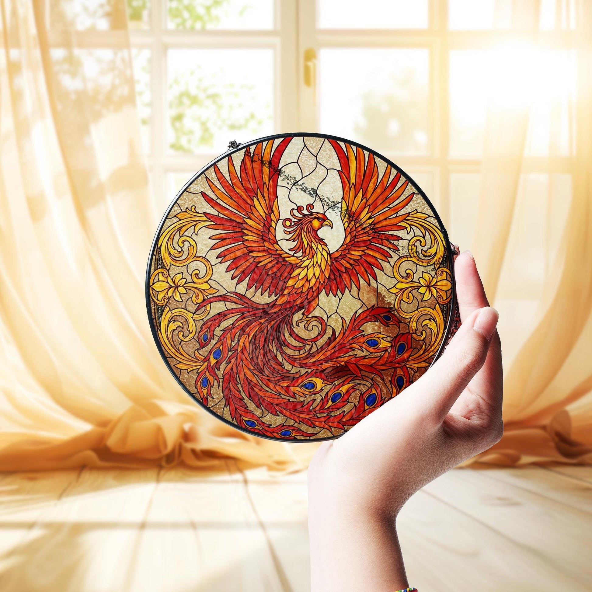 Mythical Phoenix GLASS Suncatcher, Phoenix Window Decor, Mythical Bird Decor, Phoenix Lover Gift, Phoenix Home Decor, Mother's Day Gift