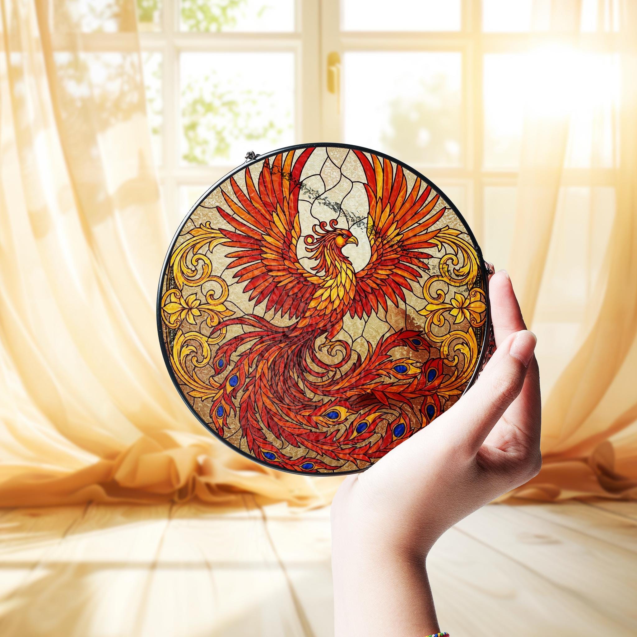 Mythical Phoenix GLASS Suncatcher, Phoenix Window Decor, Mythical Bird Decor, Phoenix Lover Gift, Phoenix Home Decor, Mother's Day Gift