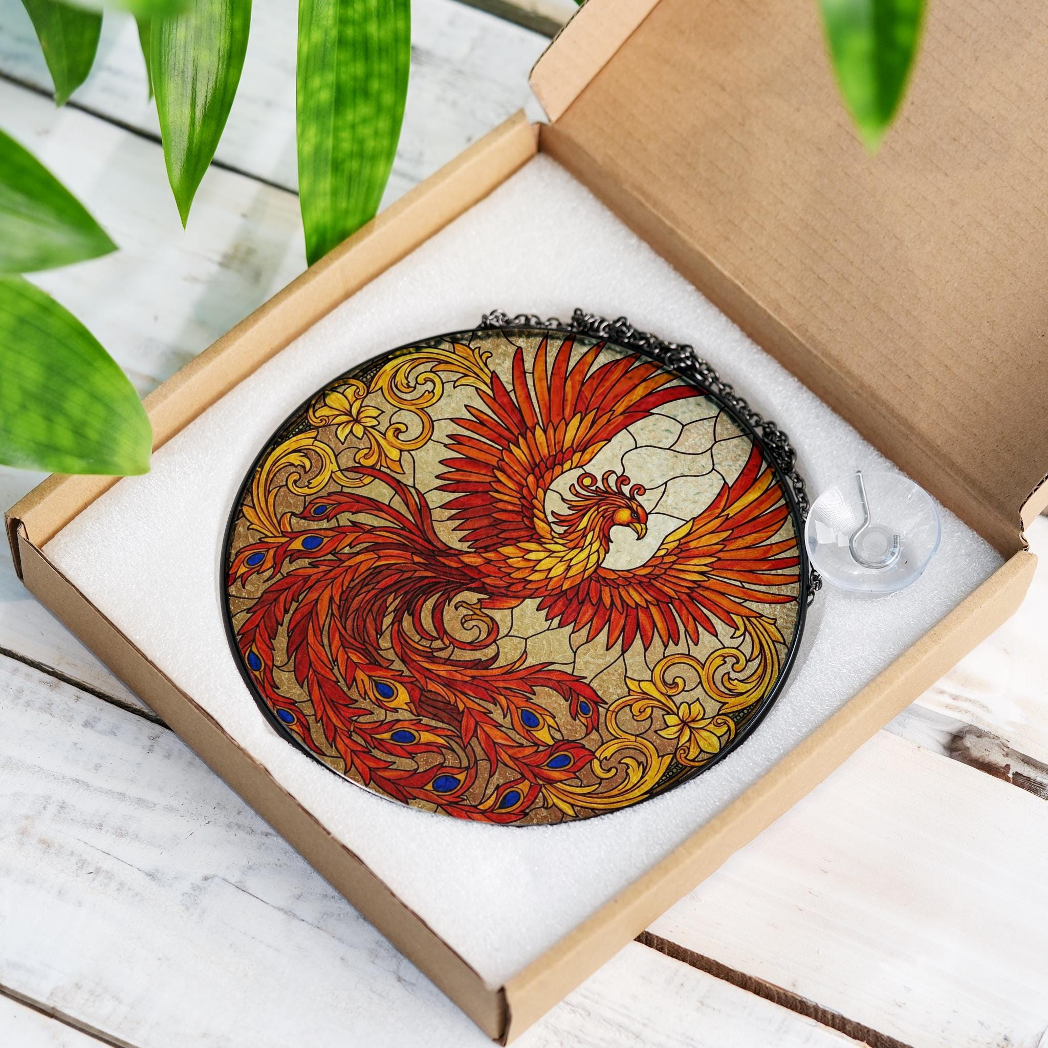 Mythical Phoenix GLASS Suncatcher, Phoenix Window Decor, Mythical Bird Decor, Phoenix Lover Gift, Phoenix Home Decor, Mother's Day Gift