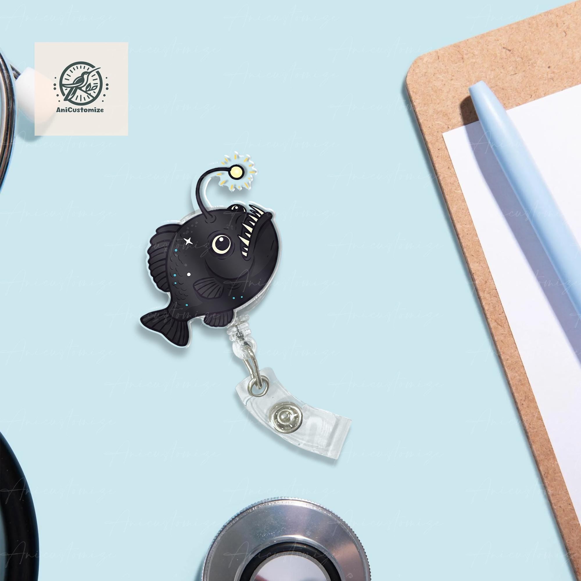 Angler Fish Badge Reel, Sea Creature Badge Reel, Iron Flame Badge Reel, Deep Sea Fish Gift, Marine Biology Gift, Nurse Sea Life Gift