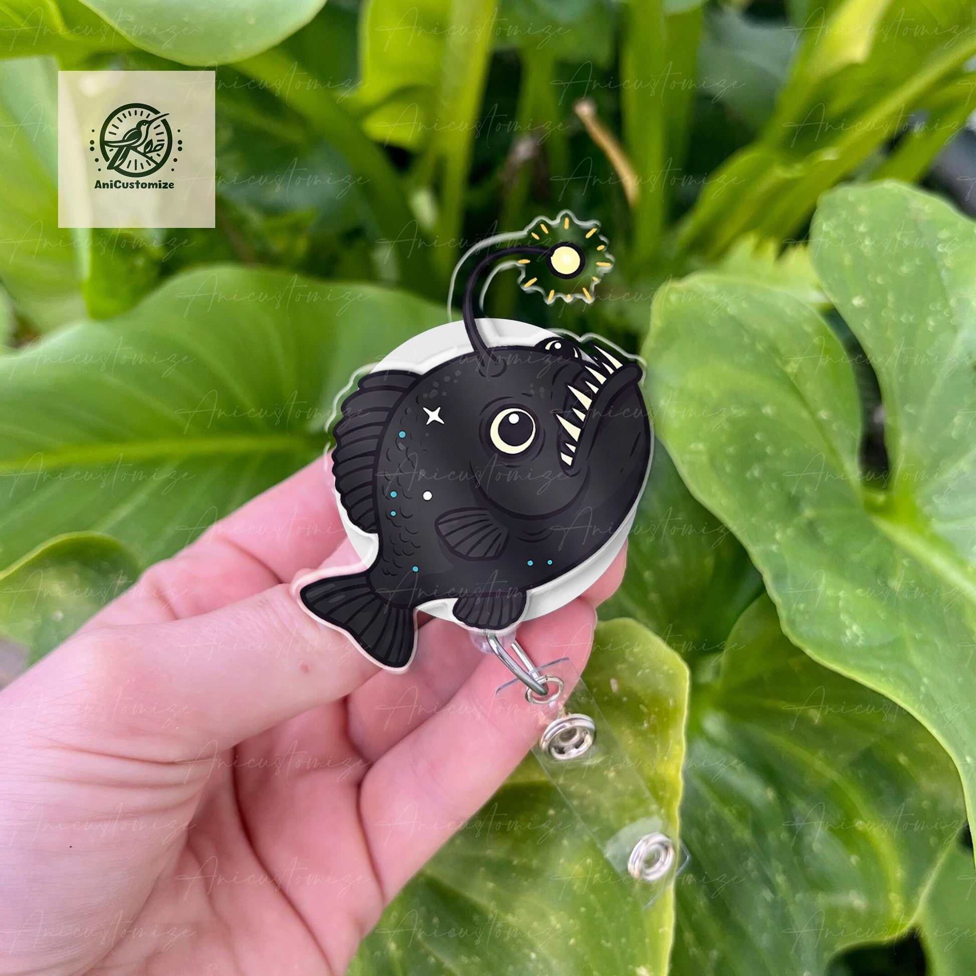 Angler Fish Badge Reel, Sea Creature Badge Reel, Iron Flame Badge Reel, Deep Sea Fish Gift, Marine Biology Gift, Nurse Sea Life Gift