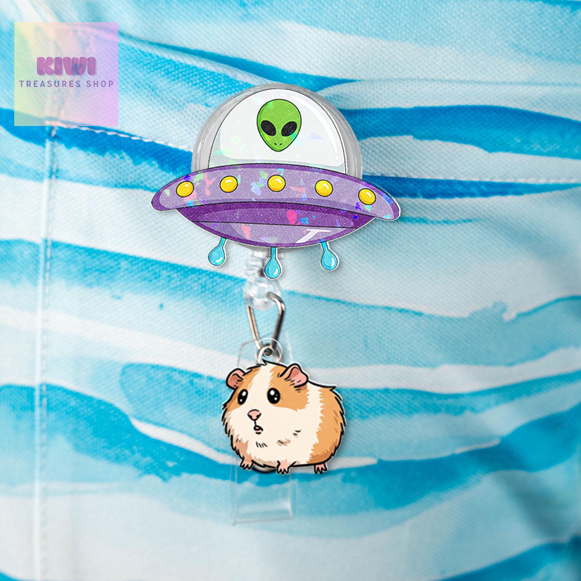 Funny Ufo abduction guinea pig badge reel, Funny Ufo alien badge reel, nurse id Holder, nurse accessories, guinea pig mom gift