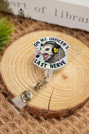 911 Dispatcher badge reel, funny opossum design for emergency responders, quirky ID holder gift for police and EMTs, for officers, ID holder