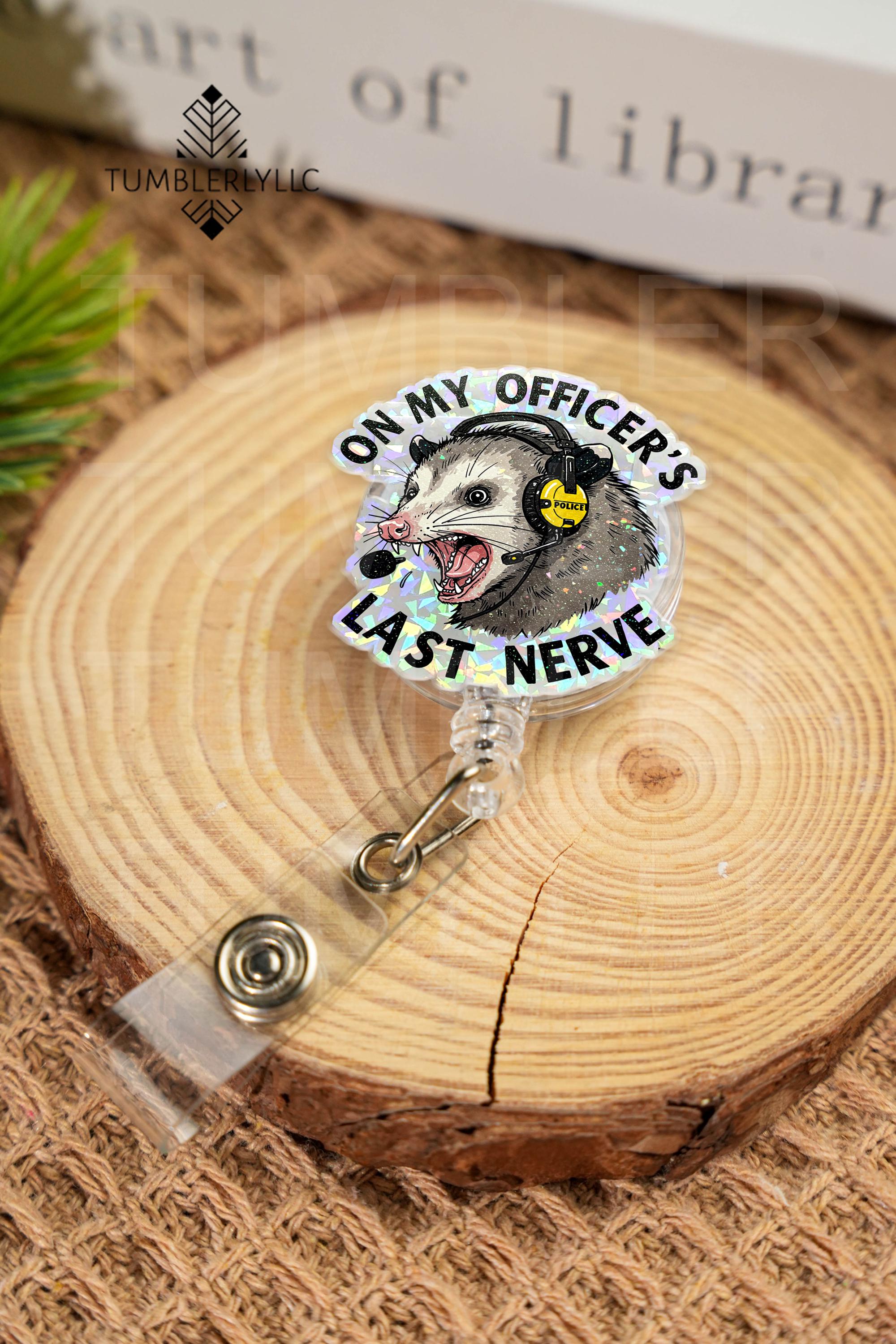 911 Dispatcher badge reel, funny opossum design for emergency responders, quirky ID holder gift for police and EMTs, for officers, ID holder