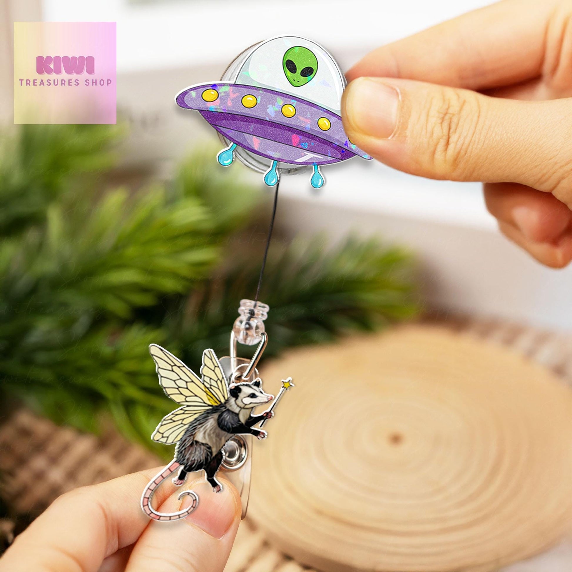 Funny Ufo abduction fairy opossum badge reel, Funny Ufo alien badge reel, nurse id Holder, nurse accessories, fairy godpossum