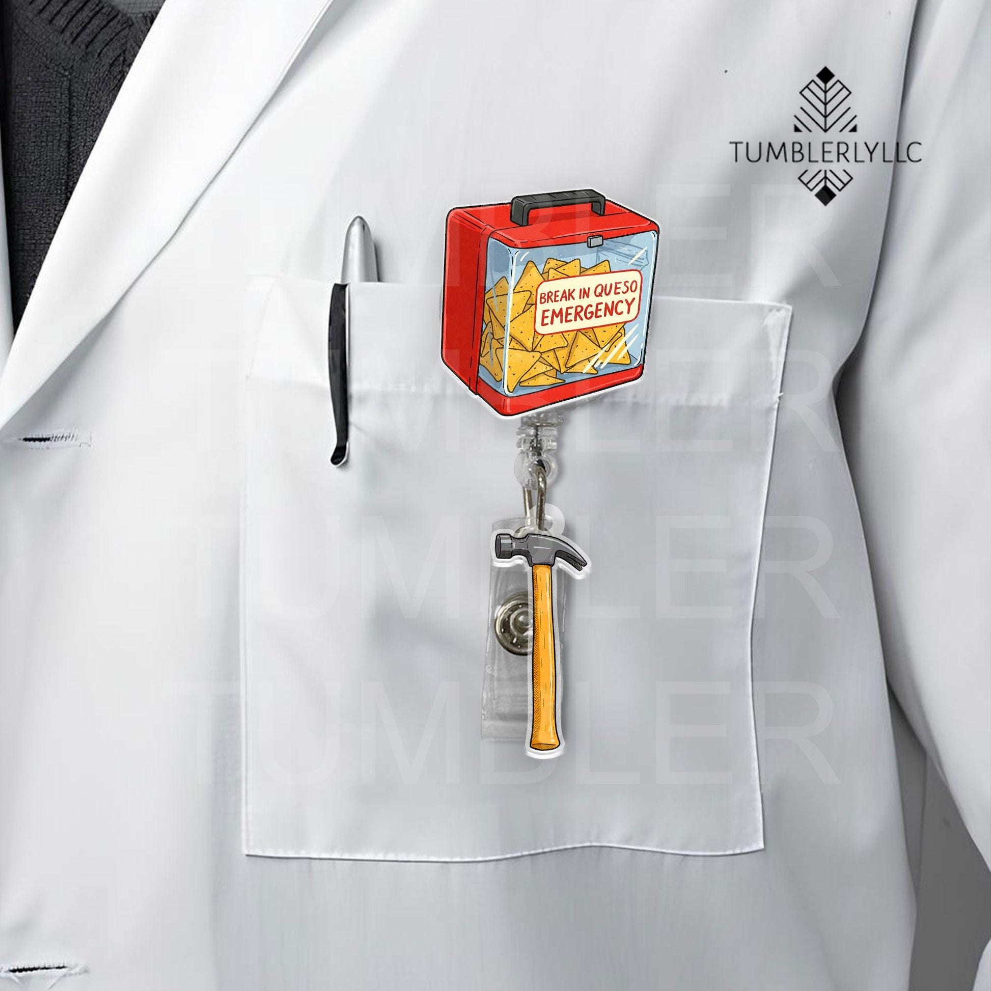 Break In Queso Emergency badge reel, Funny Emergency Kit chips and cheese dip ID holder, gift for nurses dispatchers, emergency responders