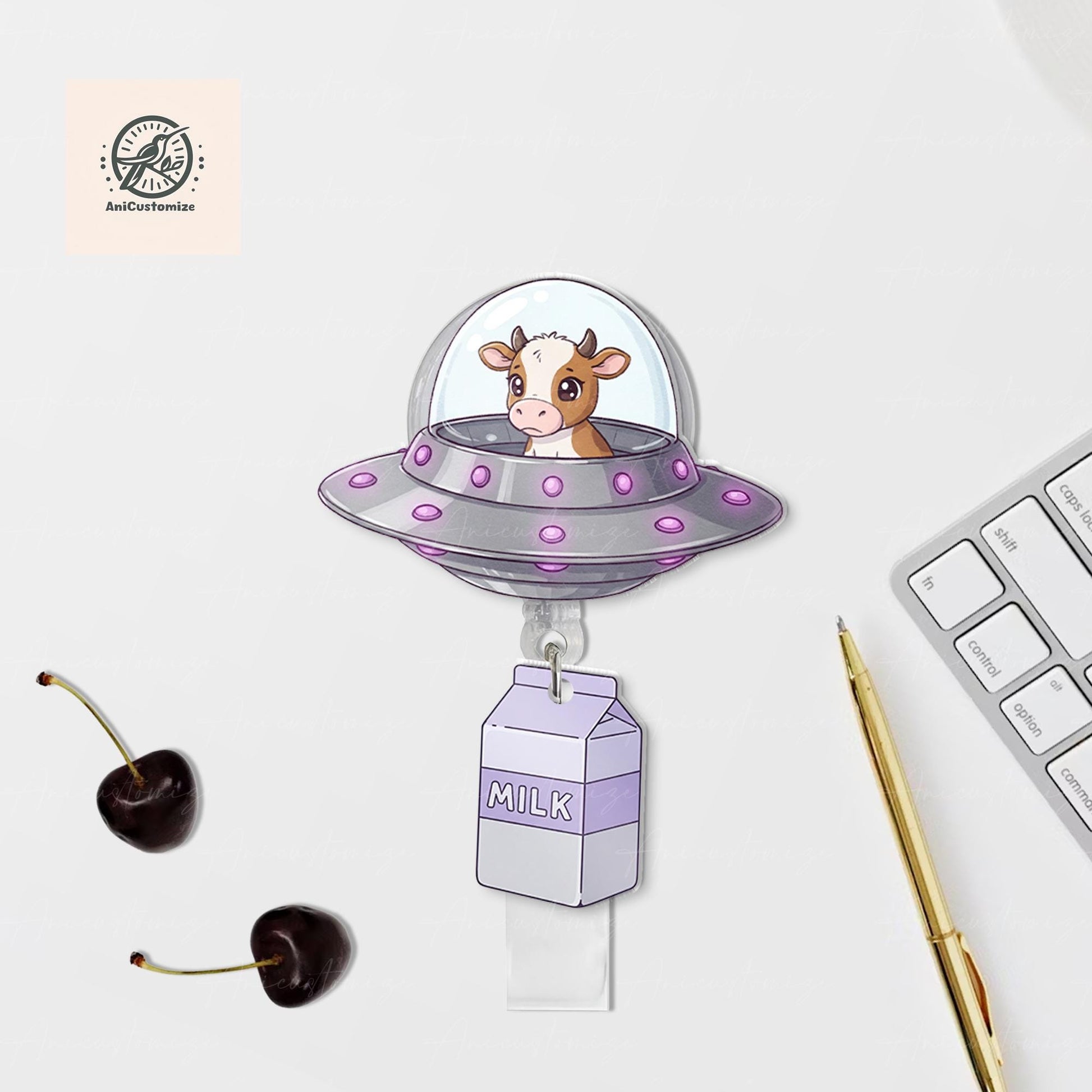 UFO Cow Abduction badge reel, UFO badge reel, Space badge reel, Funny badge reel, Cow Obsessed Gift, Gifts for Nurses, Milk Badge Reel