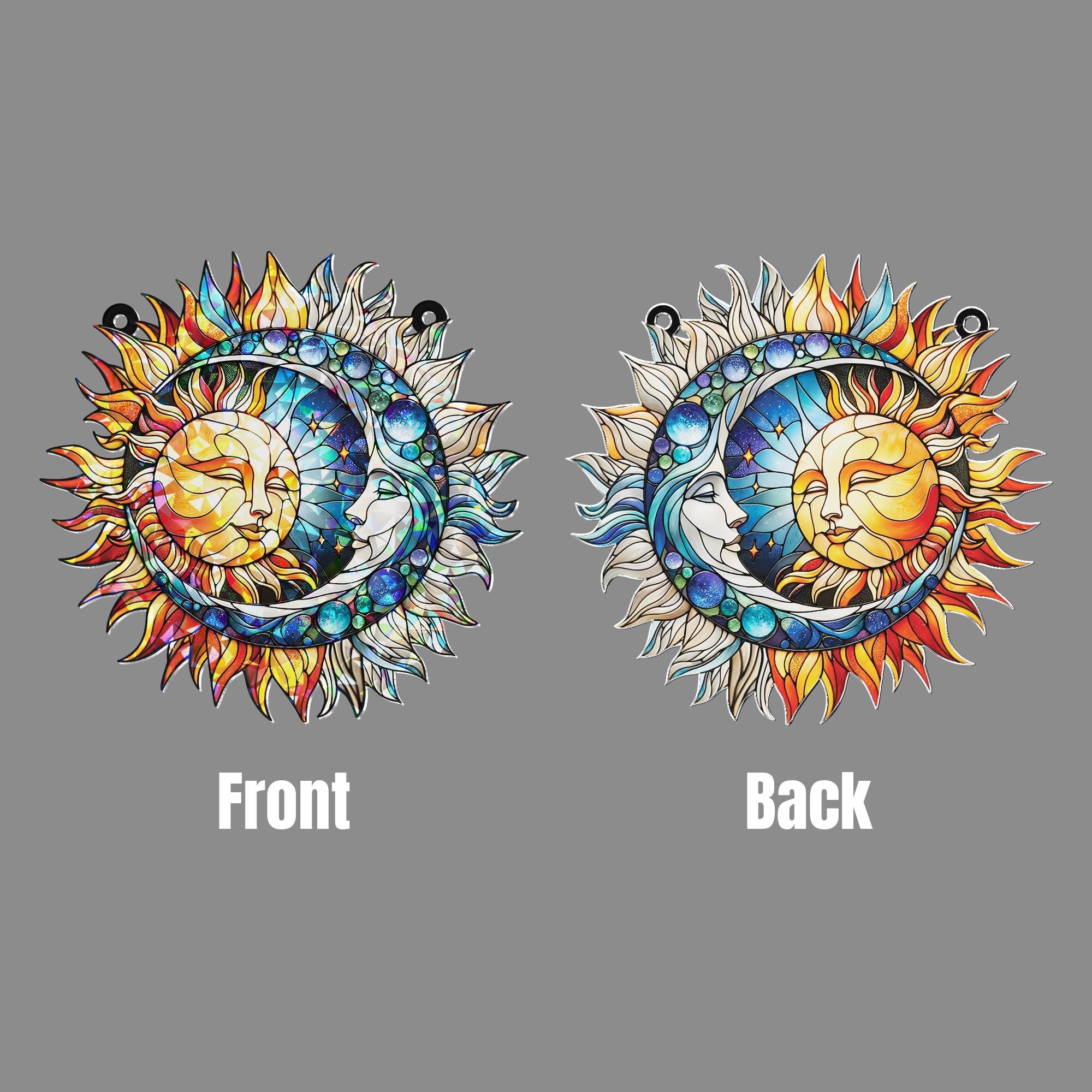 Celestial Sun Moon Hologram Window Hanging, Suncatcher Decor for Celestial Window, Perfect Gift for Witchcraft Lovers