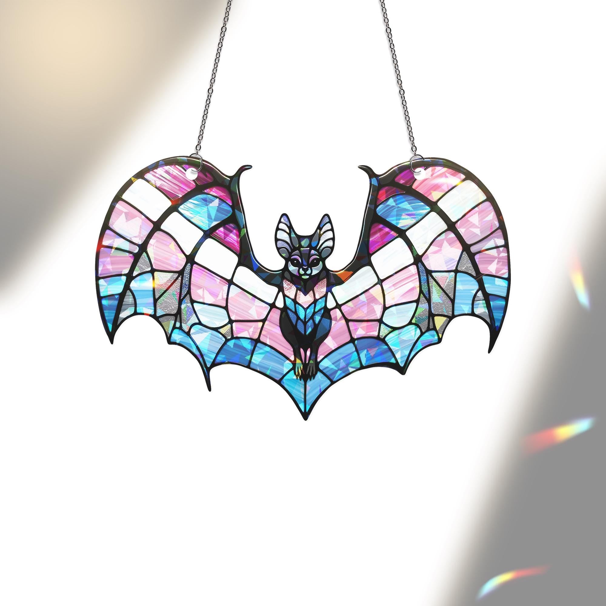 Hologram Transgender Bat suncatcher window hanging, Unique Bat decor, Colorful window charm for Transgender idea gift