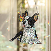 Boston Terrier and Butterfly suncatcher, Hologram Window Hanging for Dog Moms, Unique Pet Lover Gift, dog owner gift