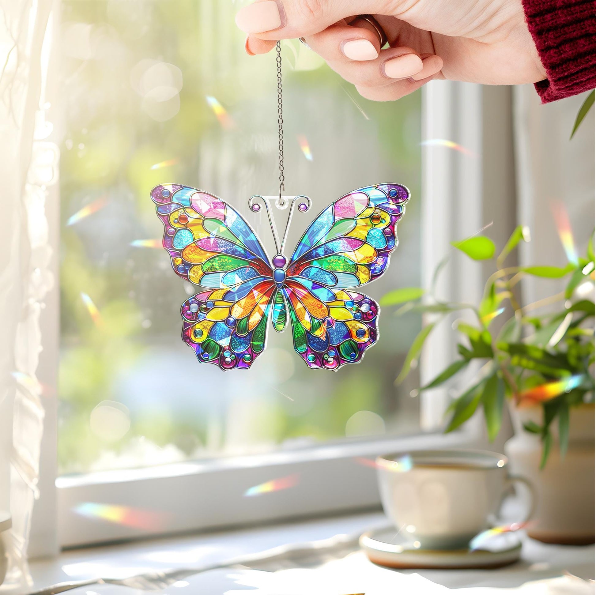 Colorful hologram butterfly suncatcher acrylic window hanging, beautiful decor for kitchens, perfect butterfly lover gift