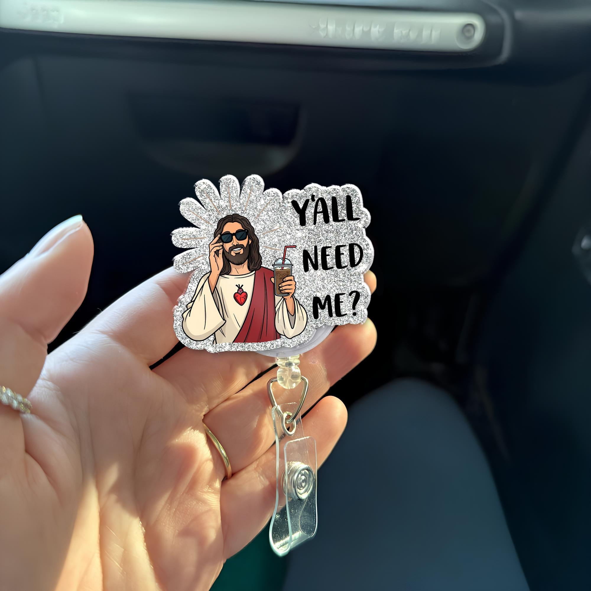 Y'all Need Me Jesus badge reel, Funny badge reel, ID Holder Clip, Heavy Duty Reel, Jesus Badge Reel, MRI Safe, Gift for Nurse, Christian