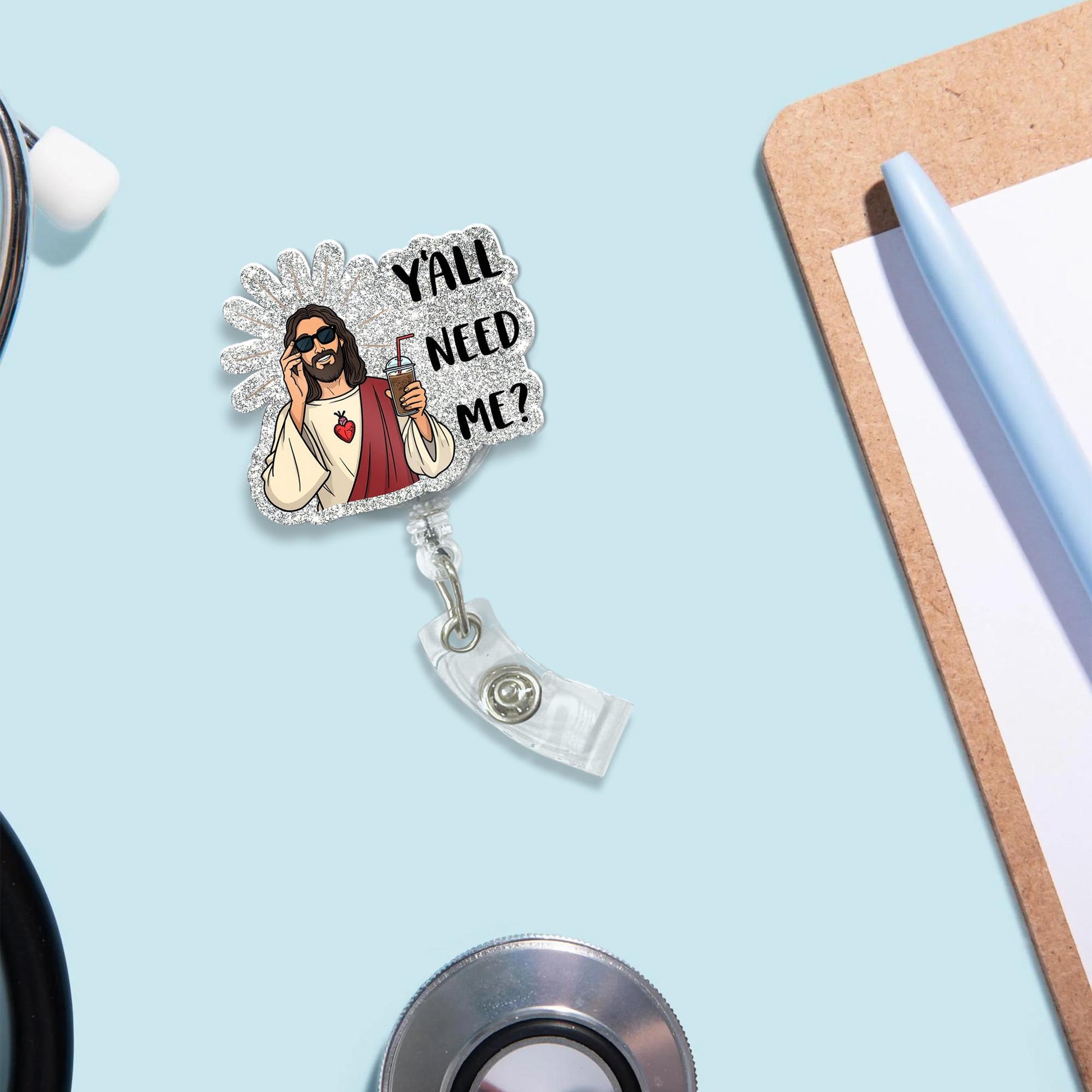 Y'all Need Me Jesus badge reel, Funny badge reel, ID Holder Clip, Heavy Duty Reel, Jesus Badge Reel, MRI Safe, Gift for Nurse, Christian