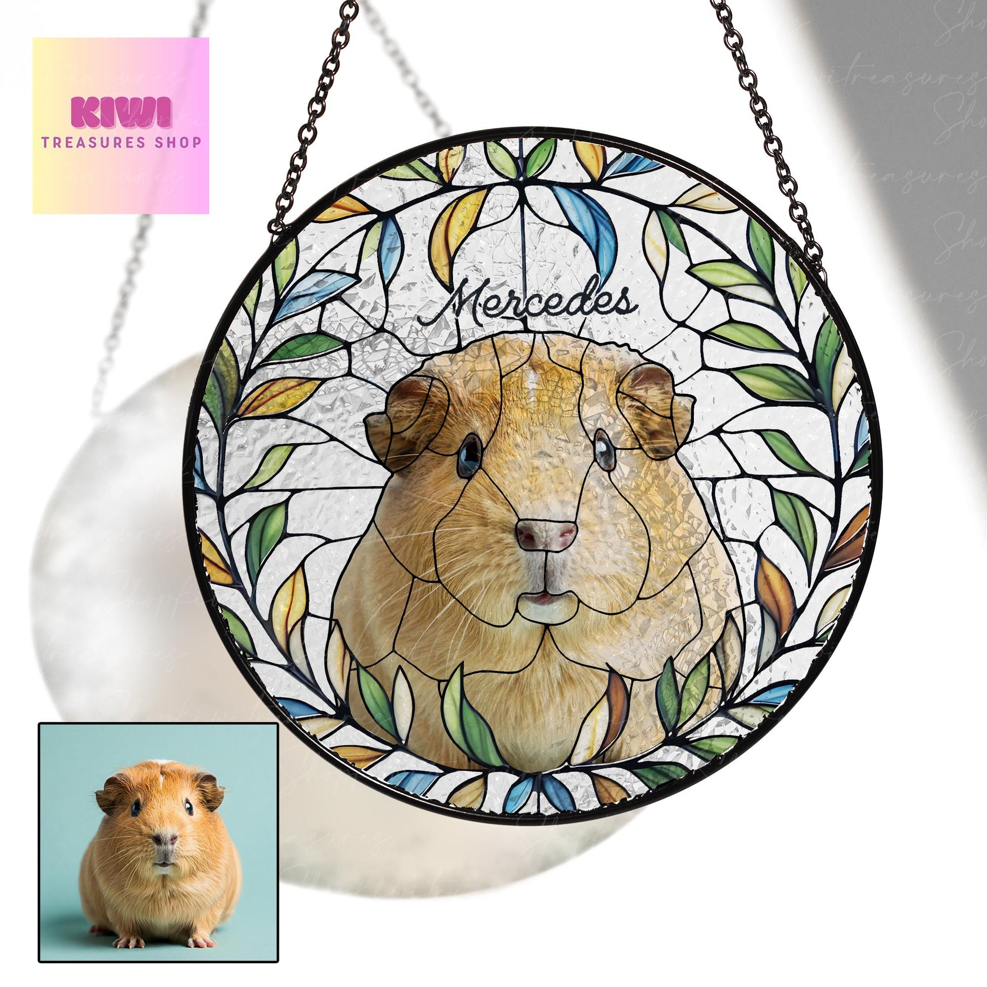 Mother's day special gift 2025 Custom Guinea pig Portrait Glass Suncatcher, Glass pet Custom Guinea pig Portrait from Photo