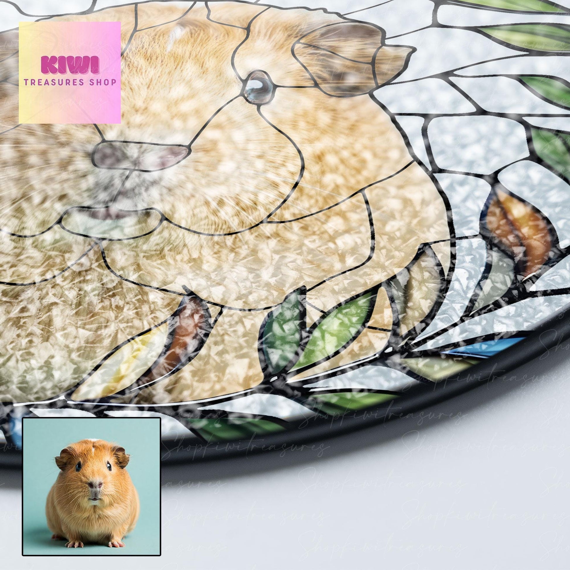 Mother's day special gift 2025 Custom Guinea pig Portrait Glass Suncatcher, Glass pet Custom Guinea pig Portrait from Photo