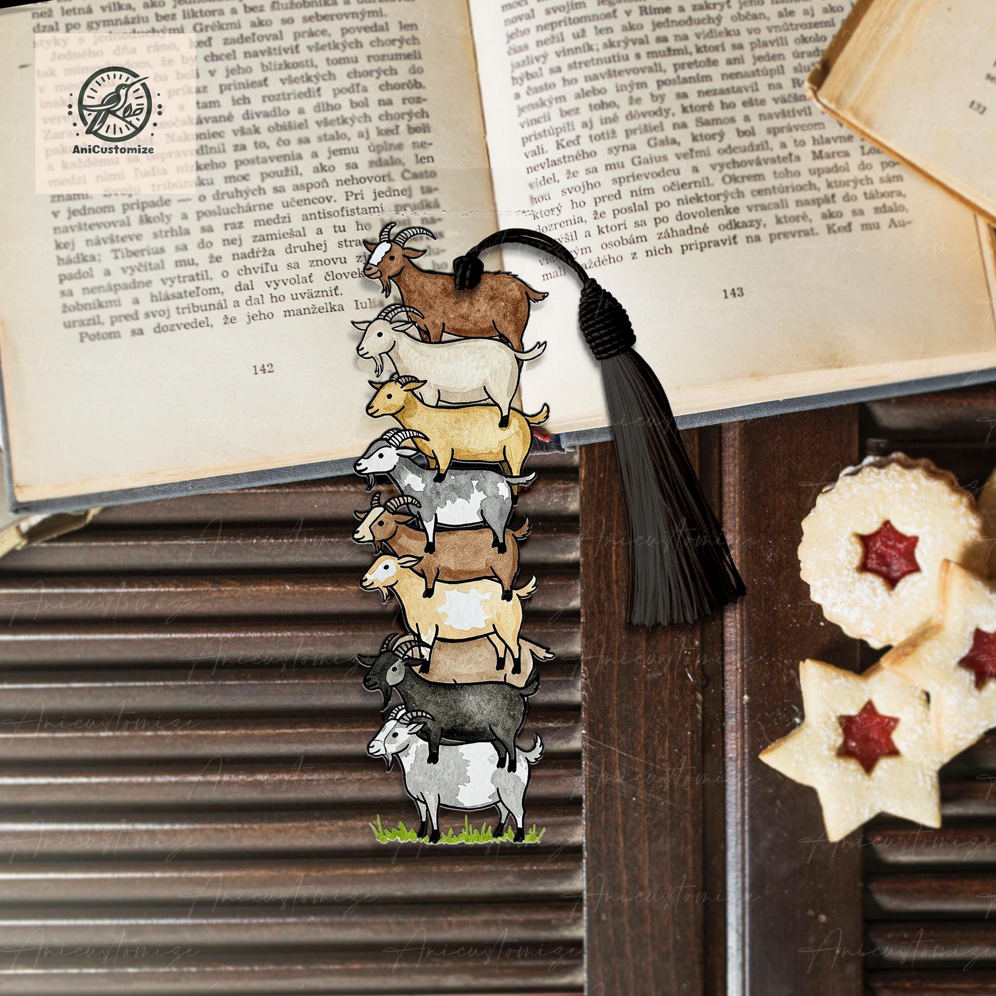 Goats Stack Bookmark, Goats Lover Book Merch, Gift For Book Lover, Bookish Gift, Animal Bookstack, Cottagecore Book, Reading Book Gift