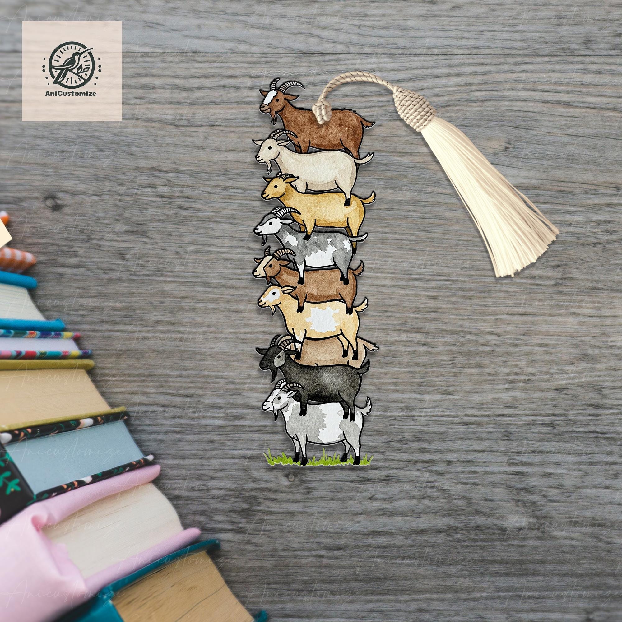 Goats Stack Bookmark, Goats Lover Book Merch, Gift For Book Lover, Bookish Gift, Animal Bookstack, Cottagecore Book, Reading Book Gift