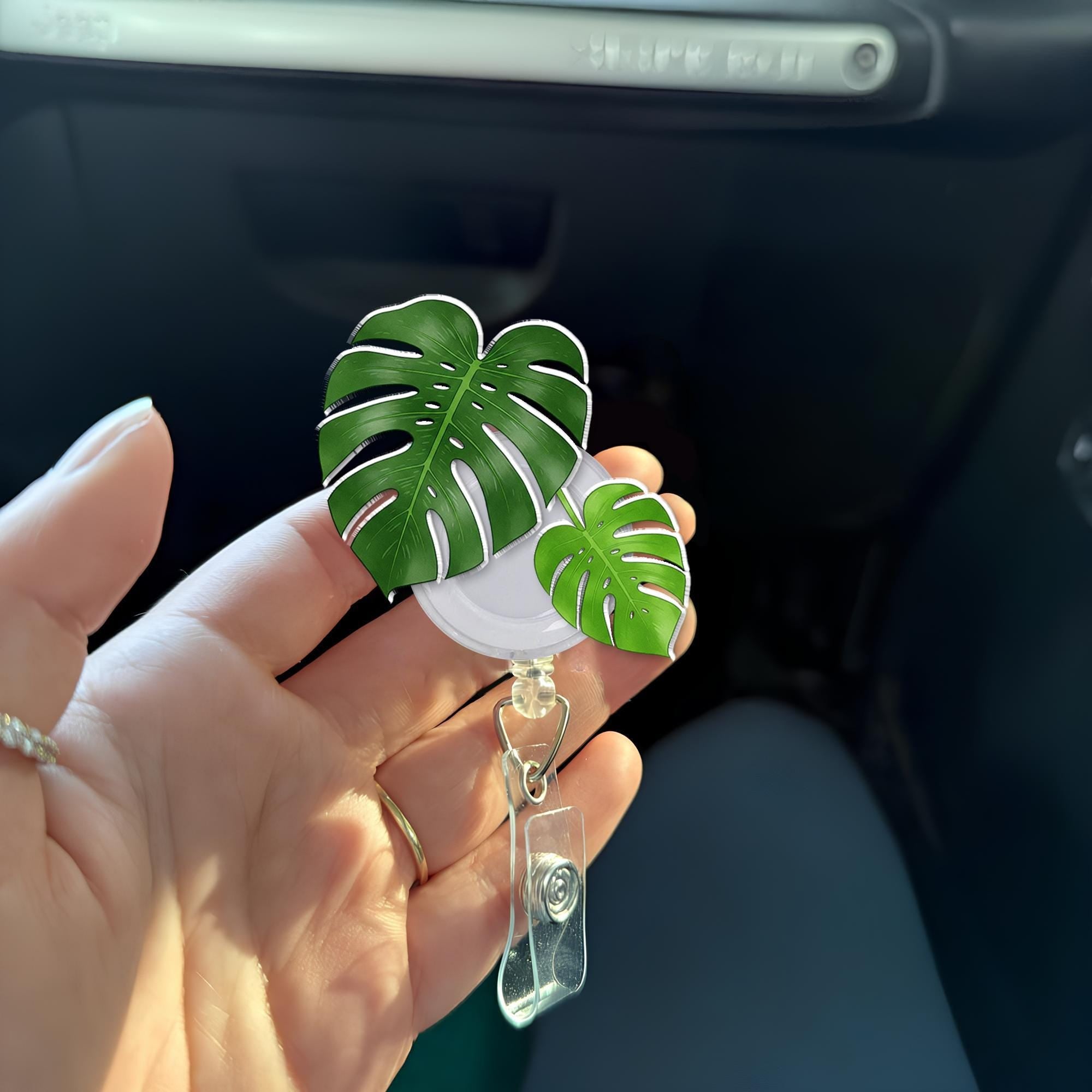 Monstera Plant Badge Reel, RN ID Holder, Retractable Acrylic Badge Reel, Nurse Gift, Teacher Gift, Doctor Gift Idea, Funny Gift, Plant Life