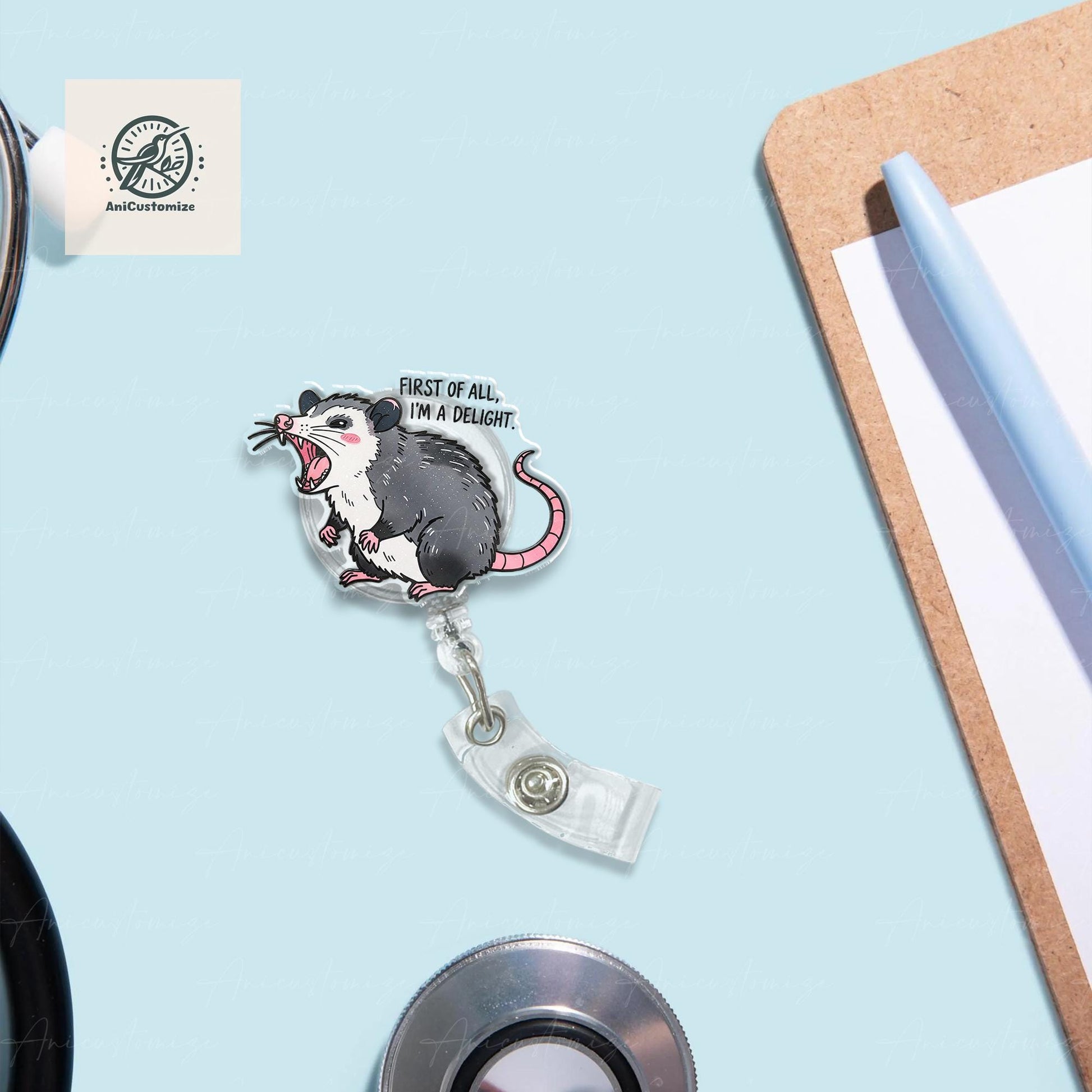 Possum Badge Reel, Possum I'm a Delight Badge Reel, Nurse Gift, ID Holder, Badge Clip for Possum Lover, Teacher Gift, Opossum Badge Reel