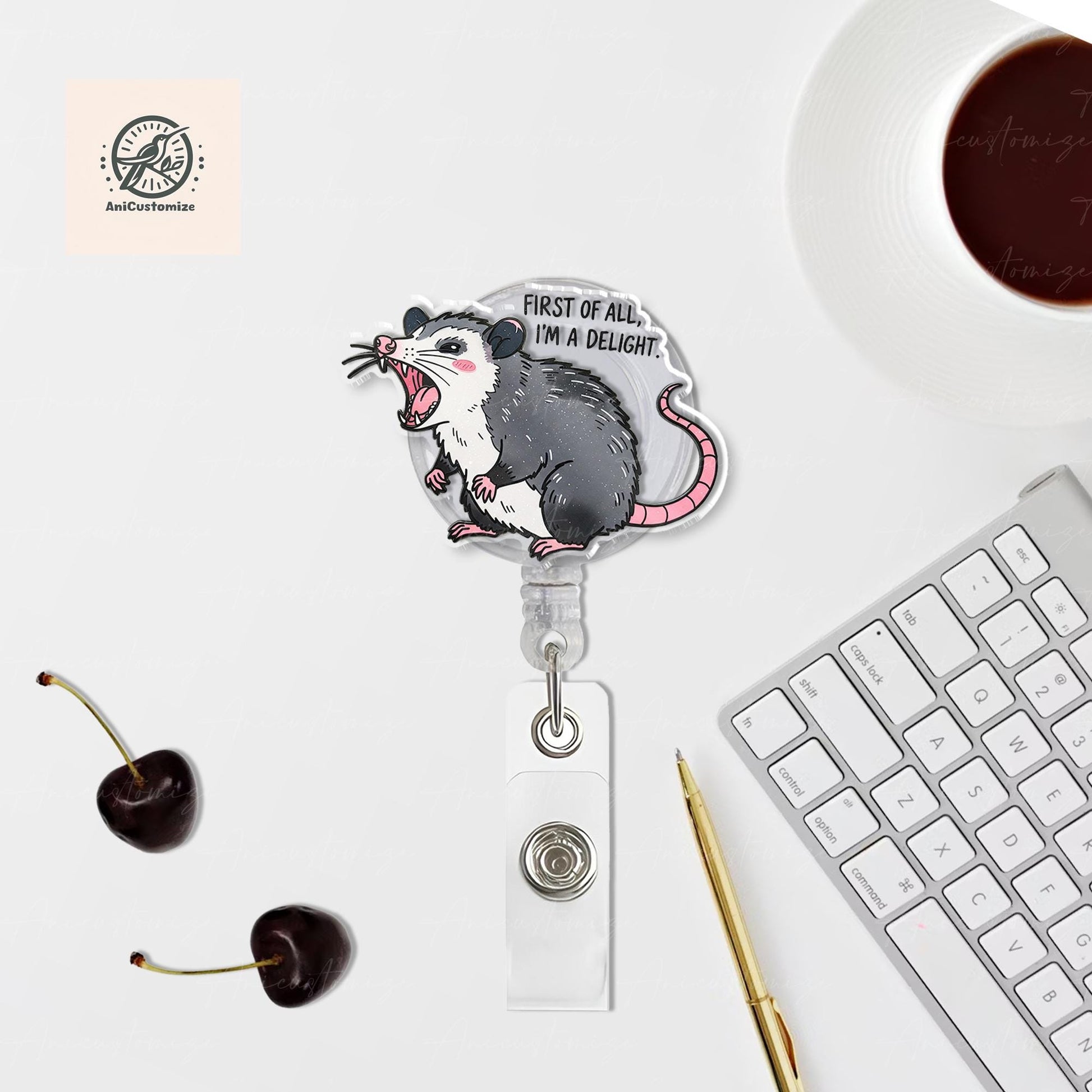 Possum Badge Reel, Possum I'm a Delight Badge Reel, Nurse Gift, ID Holder, Badge Clip for Possum Lover, Teacher Gift, Opossum Badge Reel