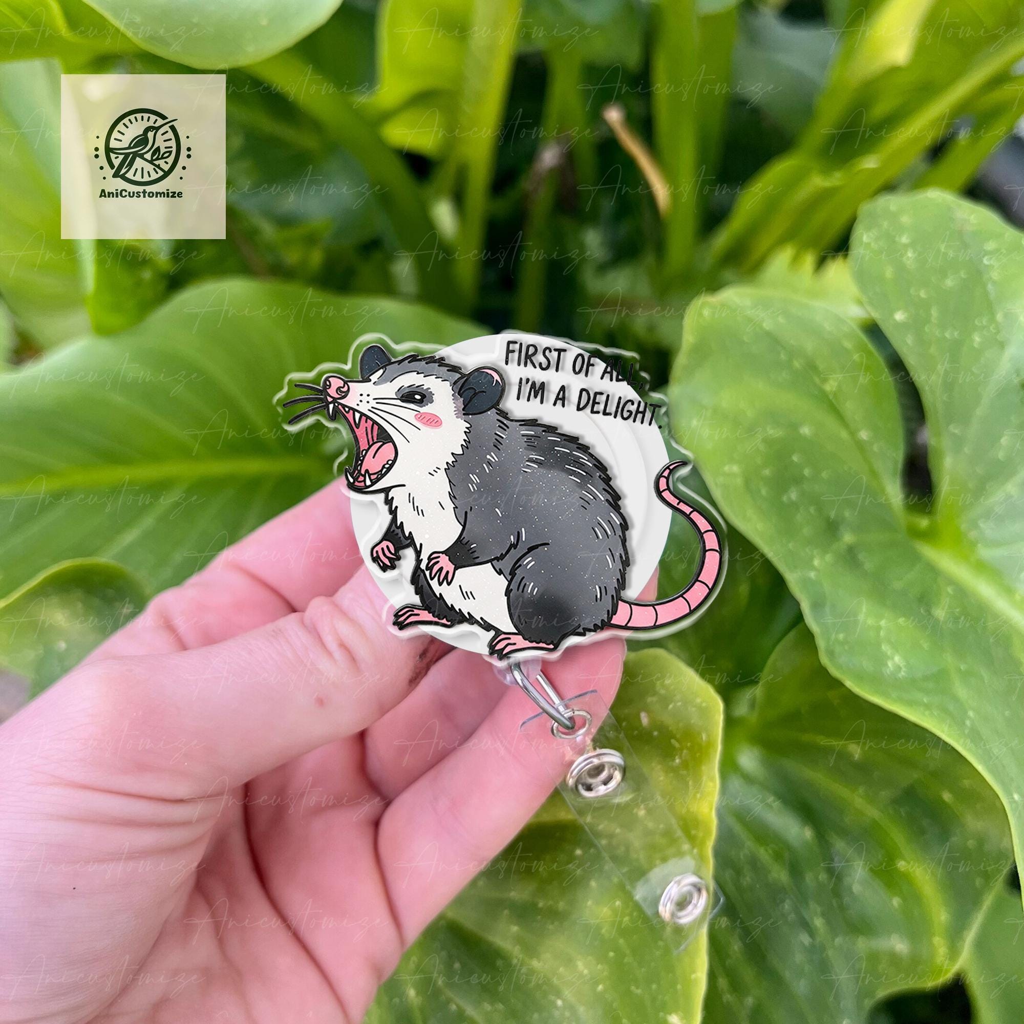 Possum Badge Reel, Possum I'm a Delight Badge Reel, Nurse Gift, ID Holder, Badge Clip for Possum Lover, Teacher Gift, Opossum Badge Reel