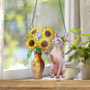 Sphynx Cat And Sunflower ACRYLIC Window Hanging, Sphynx Cat Mom Gift, Sphynx Cat Lover, Sphynx Wall Art, Sunflower Decor, Cute Cat Decor