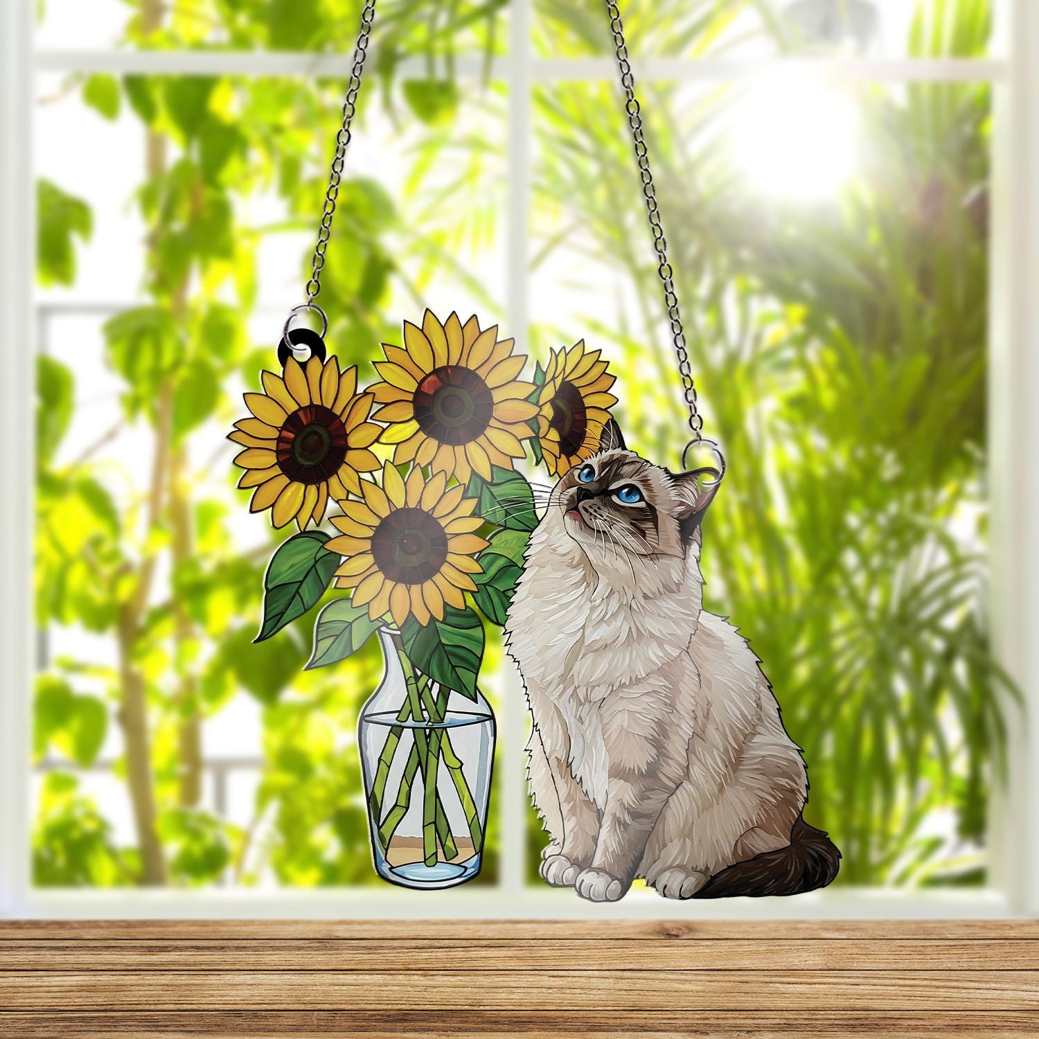 Sunflower With Cute Ragdoll Cat ACRYLIC Window Hanging, Ragdoll Cat Mom Gift, Cat Lover Decor, Sunflower Cat, Cat Hanging Art, Unique Gift