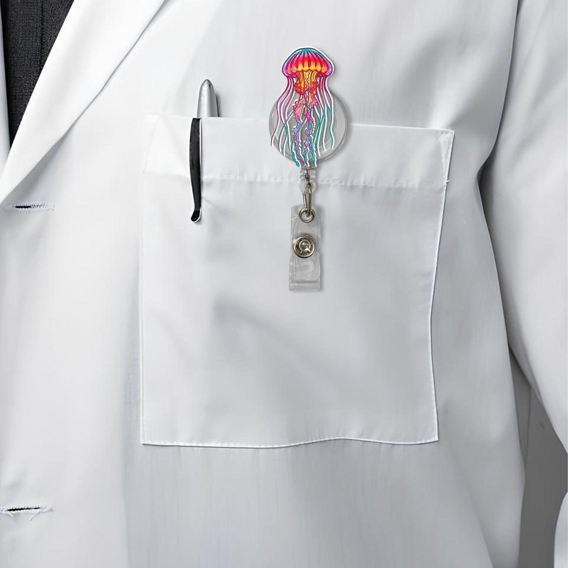 Colorful Jellyfish Badge Reel, Jellyfish  Lover Gift, Ocean Animal Lover, RN ID Holder, Nurse Gift, Gift For Nurse, Cute Animal Gift