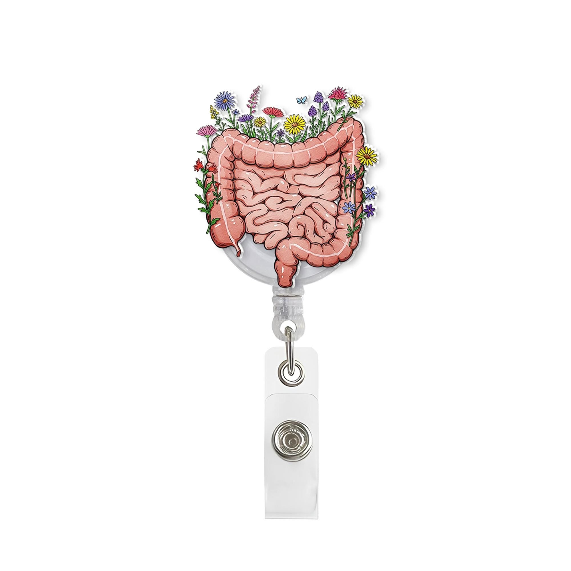 Floral Intestine Badge Reel, Cute Nurse Badge Reel, GI Nurse ID Holder, Medical Badge Reel, Funny Gift, Medical Worker Gift,Stocking Stuffer
