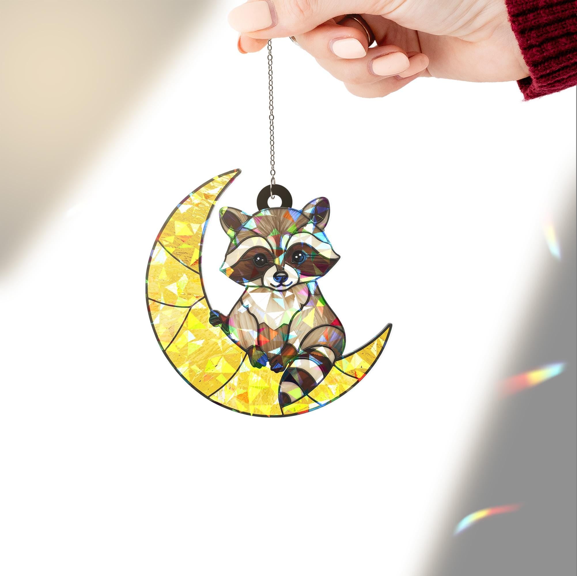 Raccoon On Moon Hologram Ornament, Raccoon ACRYLIC Window Hanging, Gift for Raccoon Lover, Moon Decor, Raccoon Gift, Raccoon Home Decor