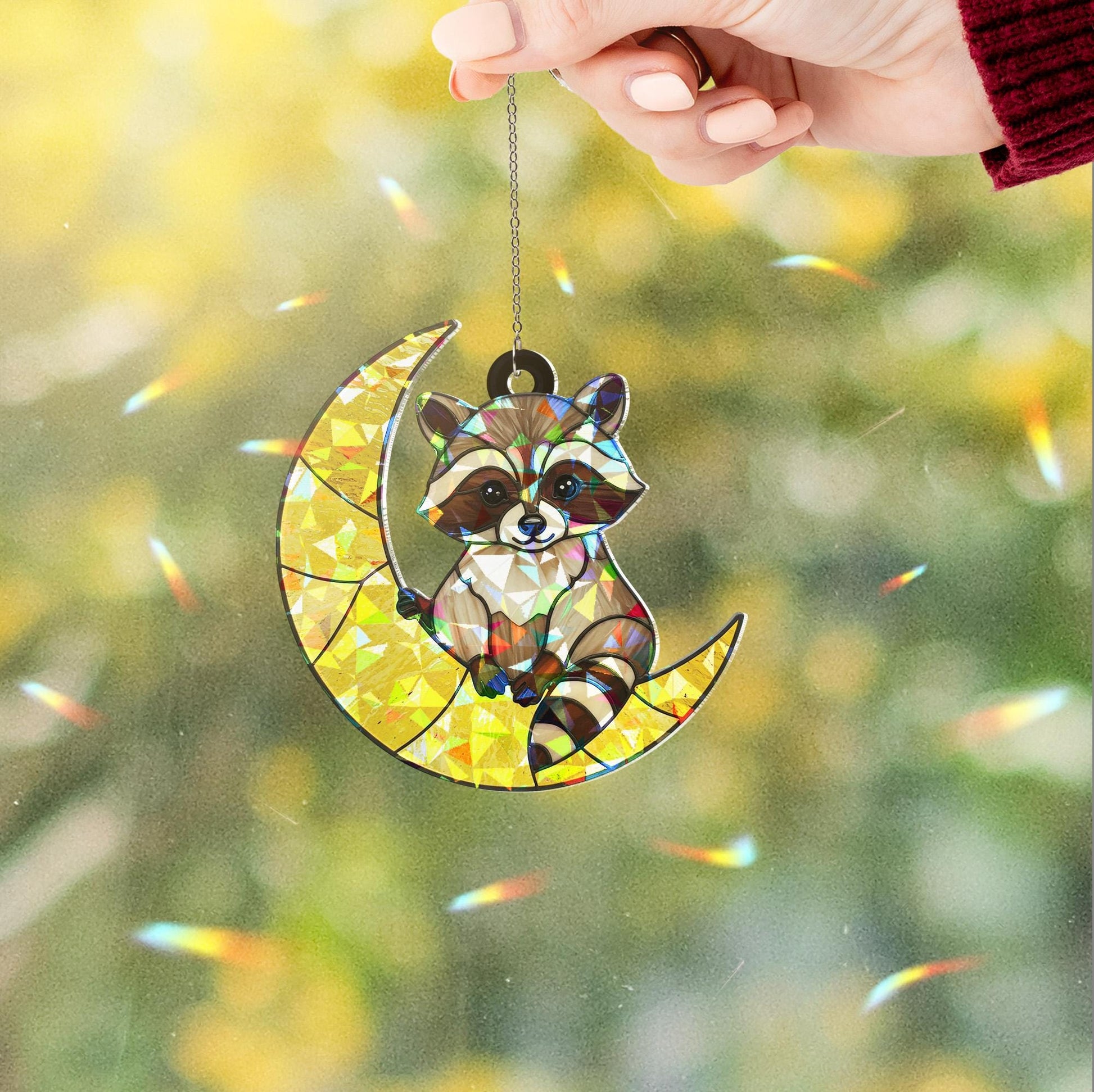 Raccoon On Moon Hologram Ornament, Raccoon ACRYLIC Window Hanging, Gift for Raccoon Lover, Moon Decor, Raccoon Gift, Raccoon Home Decor