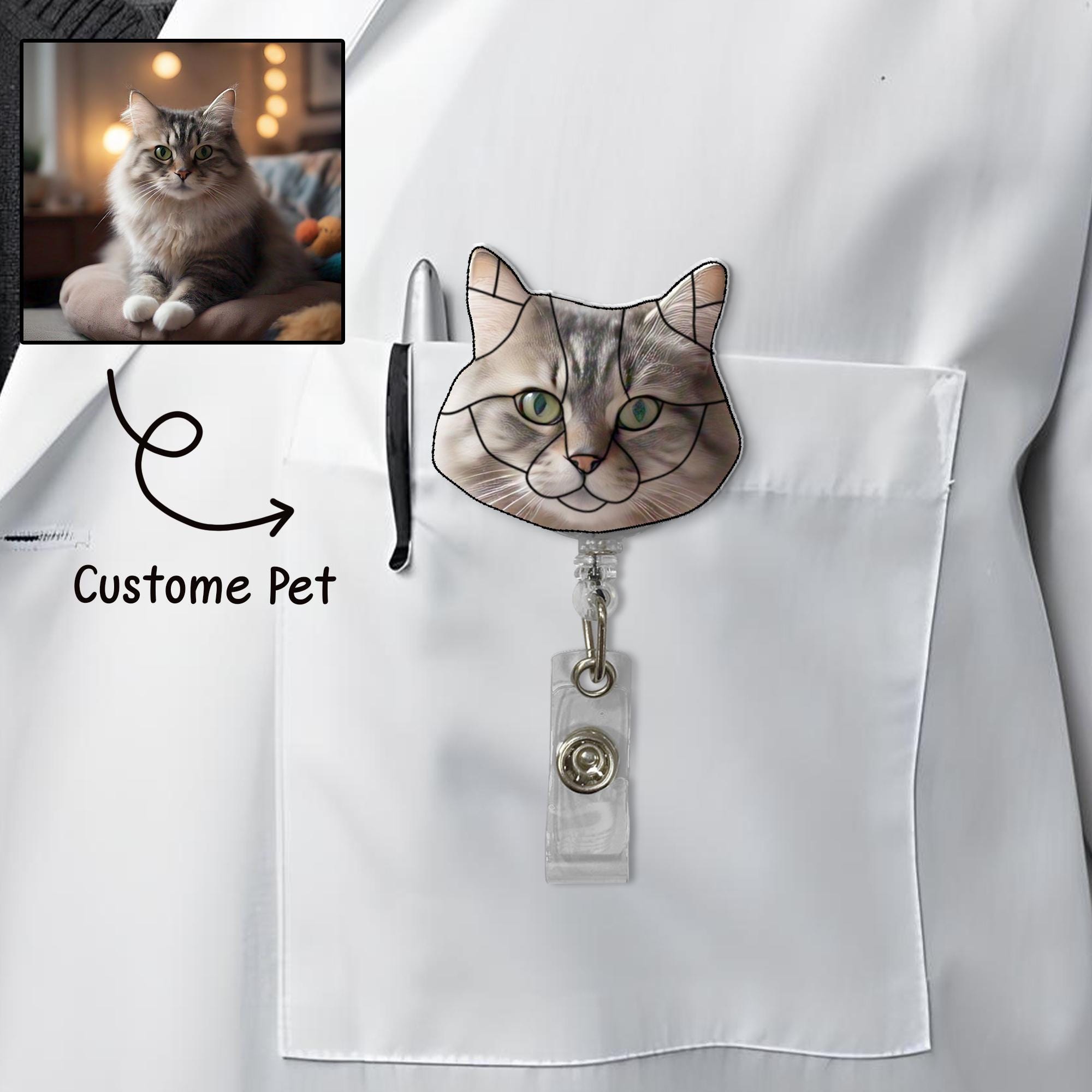 Custom Pet Photo Acrylic Badge Reel, Pet Mom Gift, Pet Lover Id Holder, RN ID Holder Gift, Nurse Gift, Custom Gift Idea, Stocking Stuffer