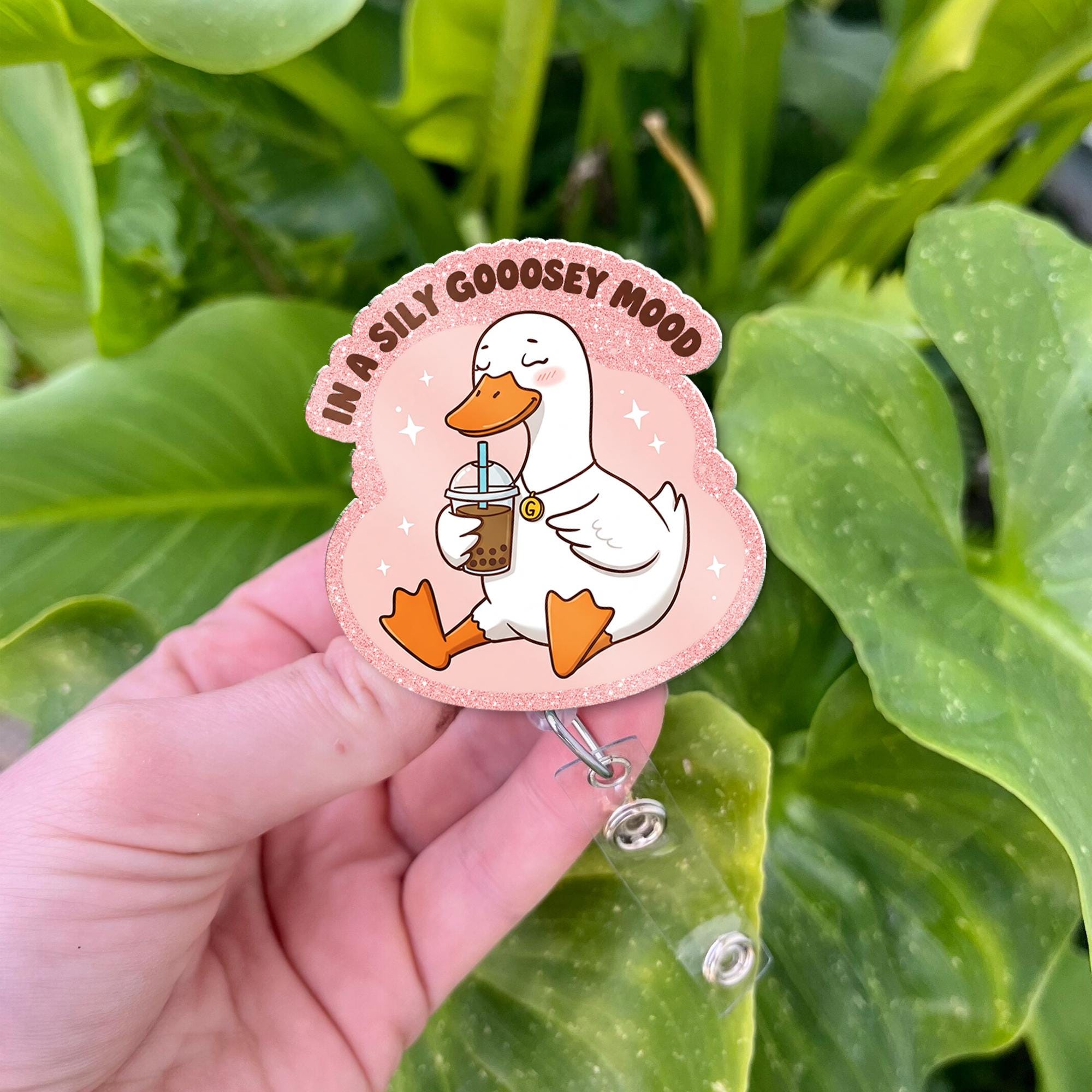 In a Silly Goosey Mood Badge Reel, Funny Goose Lover Accessory for Nurses, Quirky ID Holder Gift for Healthcare Professionals