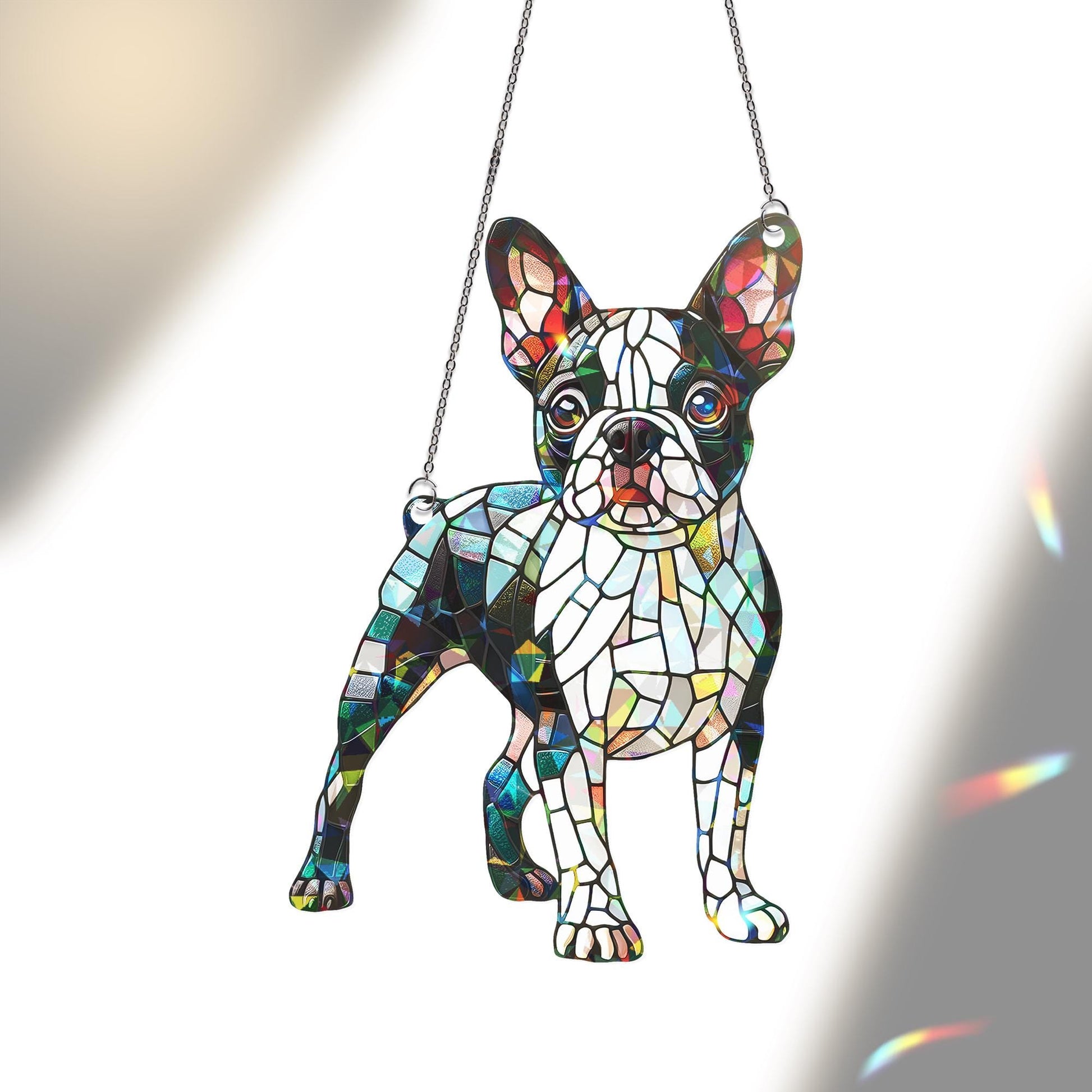 ACRYLIC Hologram Boston terrier Window Hanging, colorful dog lover decor, suncatcher gift for dog moms, perfect home accent