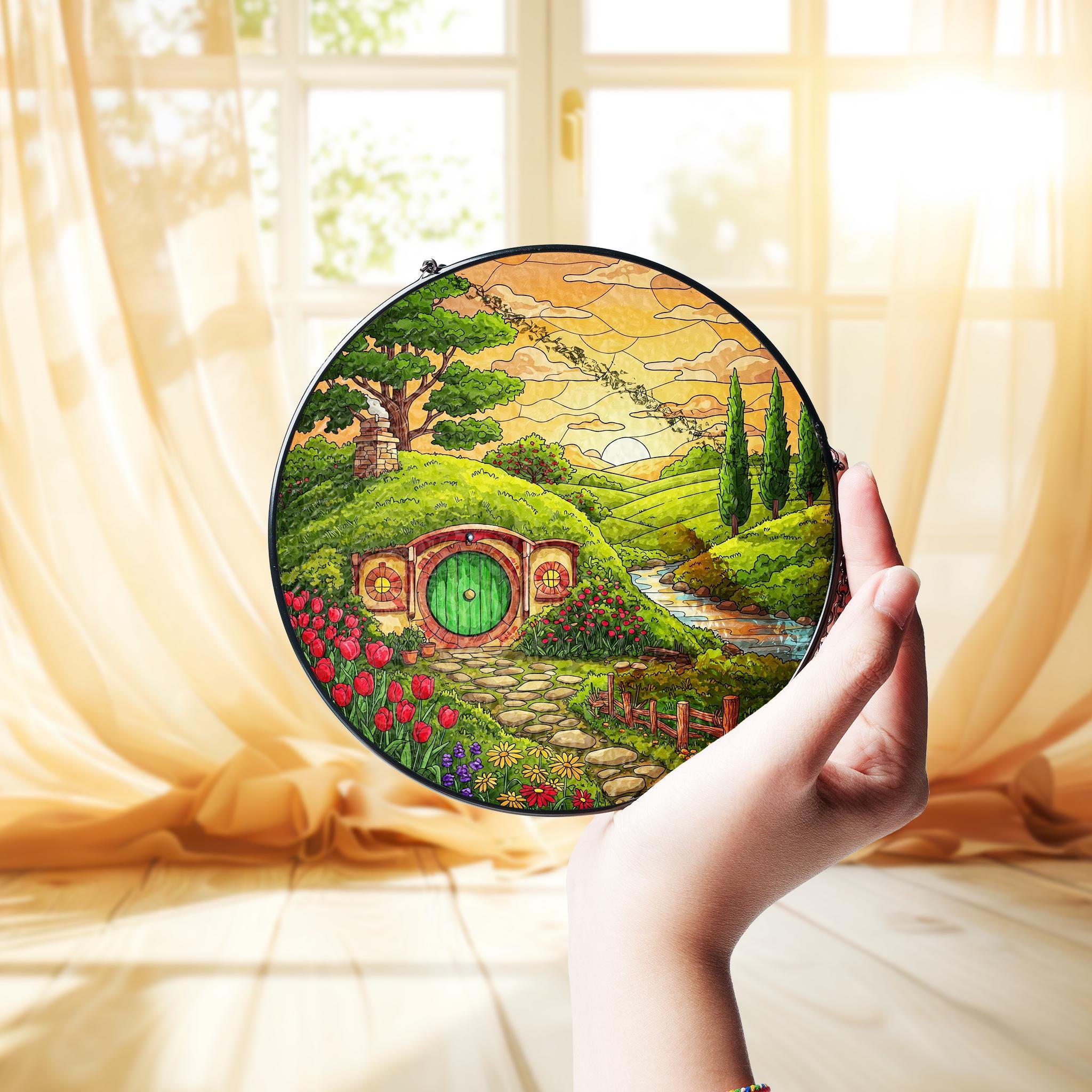 Shire GLASS Suncatcher, Shire Scenery Window Hanging, Countryside Lover Decor, Vintage Lover Decor, England Countryside Decor, Suncatcher
