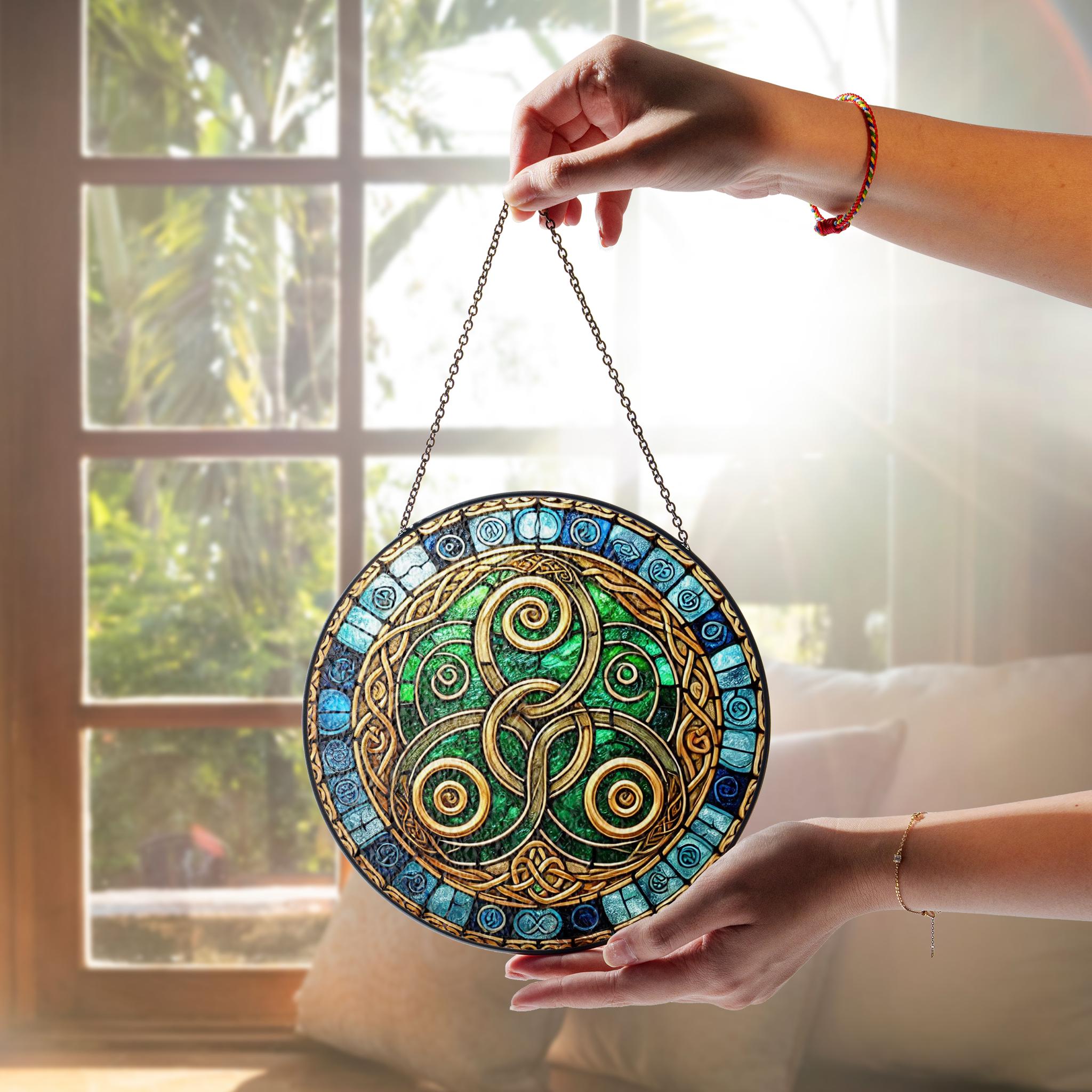 Celtic Triskelion GLASS Suncatcher, Ancient Celtic Symbol Decor, Celtic Knot Wall Art, Suncatcher Gift, Irish Suncatcher, Housewarming