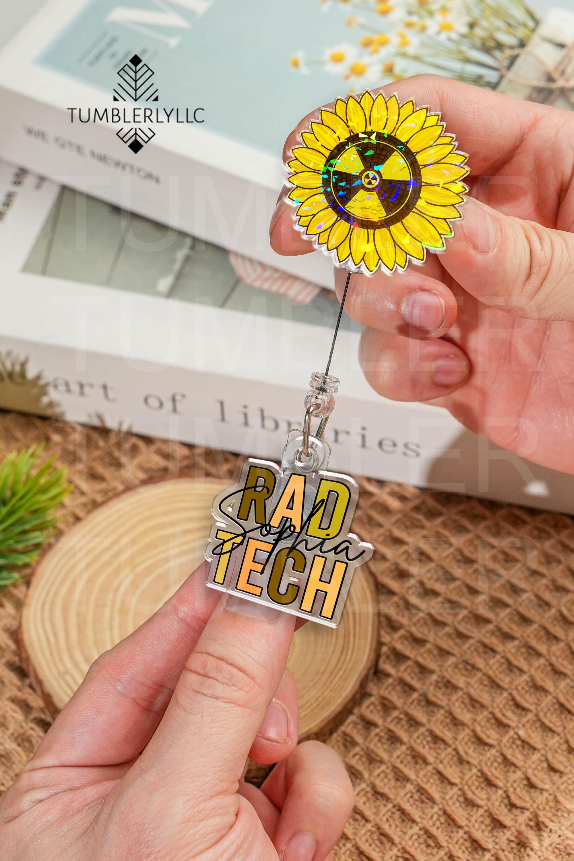 Custom Sunflower Rad Tech Charm With Name Badge Reel, x-ray badge reel, radiology badge reel, gift for x-ray tech, gift for radiologist
