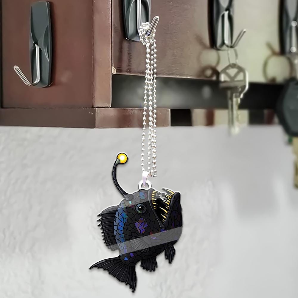 Angler Fish Car ornament, She rises - Unique Anglerfish Car decor, Deep Ocean Decor for hanging, Sea Monster Gift for angler fish Lovers