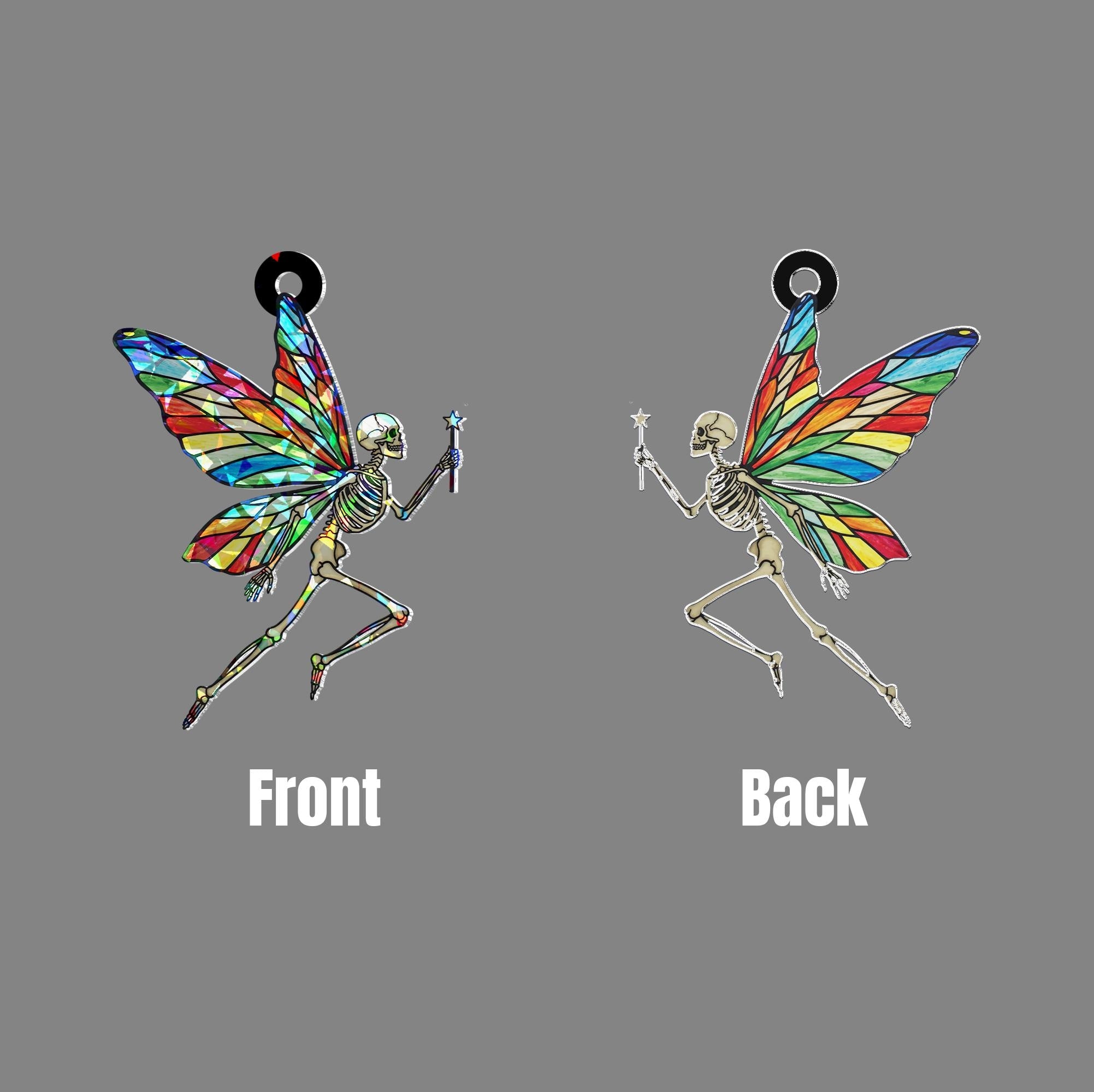 Fairy Skeleton Hologram Acrylic Window Hanging, Funny Skeleton Decor, Skeleton Lover Gift, Stocking Stuffer, Funny Home Decor, Glitter Decor