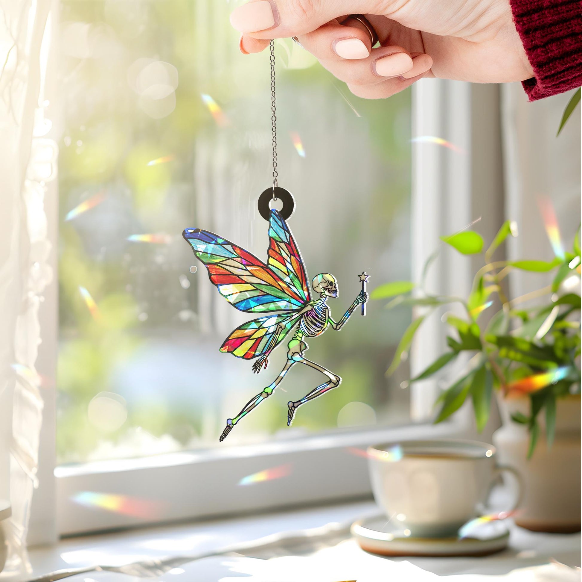 Fairy Skeleton Hologram Acrylic Window Hanging, Funny Skeleton Decor, Skeleton Lover Gift, Stocking Stuffer, Funny Home Decor, Glitter Decor