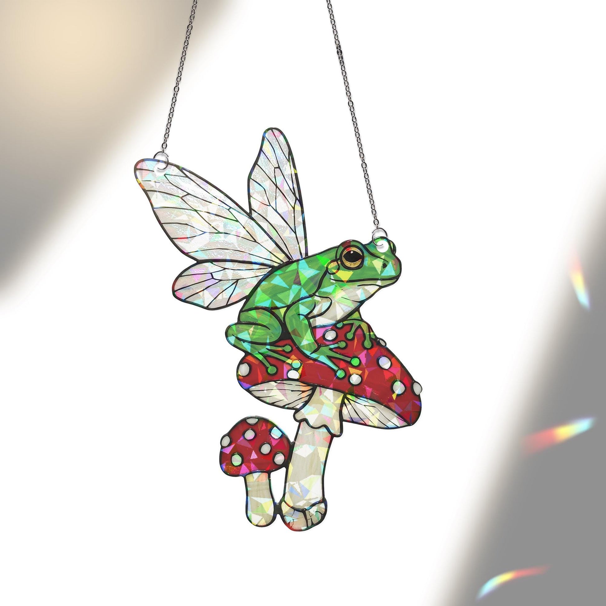 Fairy Frog On Mushroom Hologram Acrylic Window Decor, Cute Frog Decor, Vintage Frog Gift, Botanical Decor, Frog Lover Gift, Cottagecore Gift