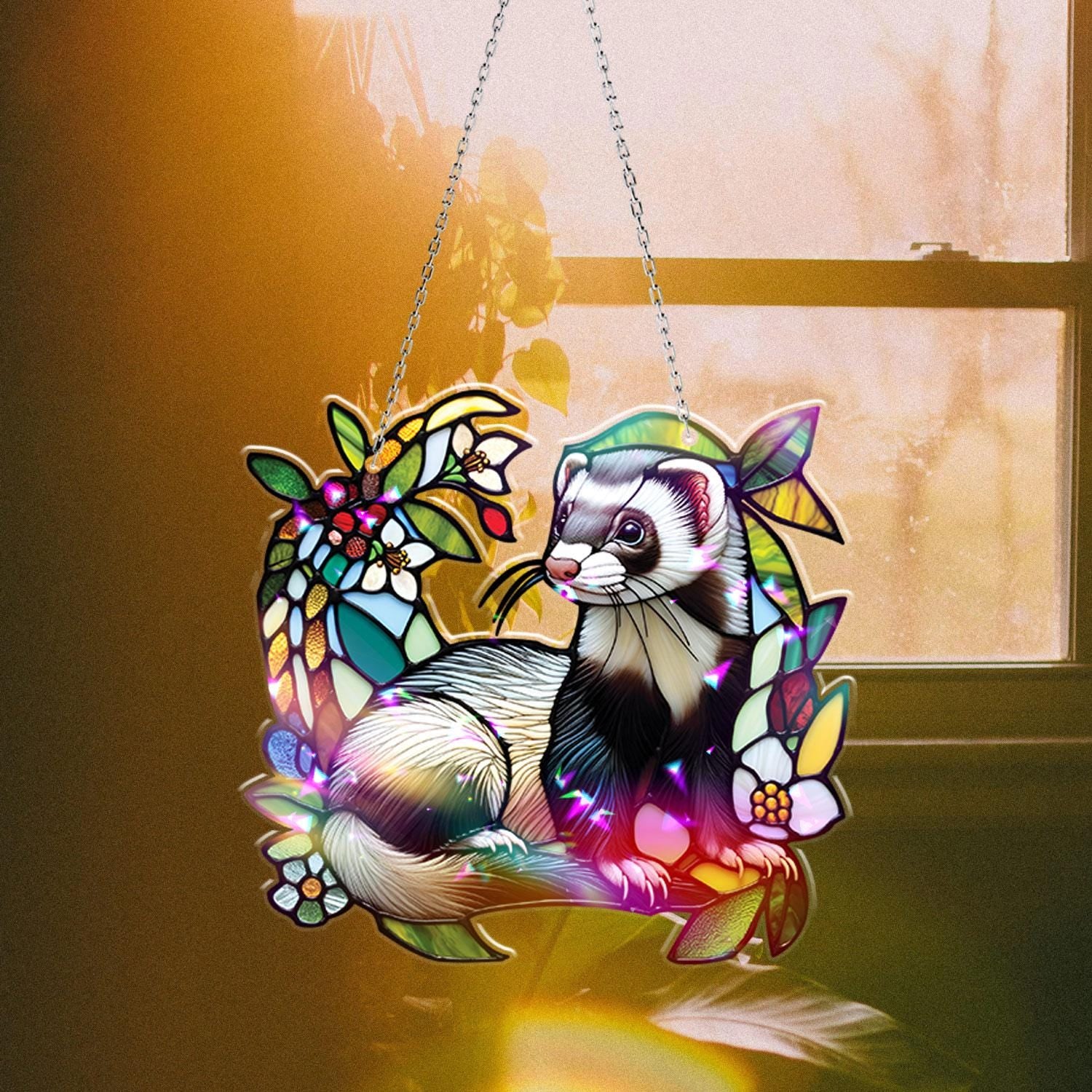 Cute Ferret Acrylic Window Hanging, Vibrant Nature-Inspired Decor, Charming Gift Idea for Animal Lovers and Home Decor Enthusiasts