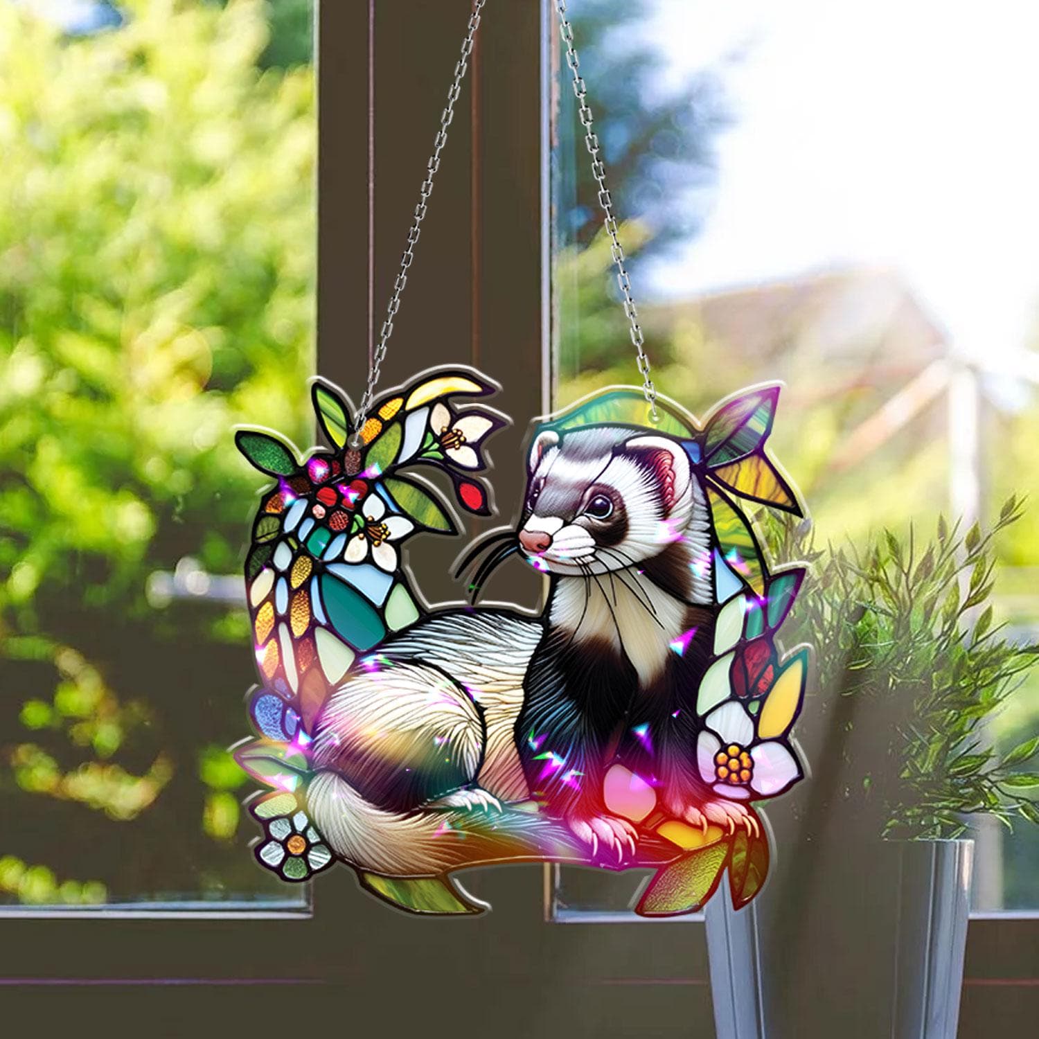 Cute Ferret Acrylic Window Hanging, Vibrant Nature-Inspired Decor, Charming Gift Idea for Animal Lovers and Home Decor Enthusiasts