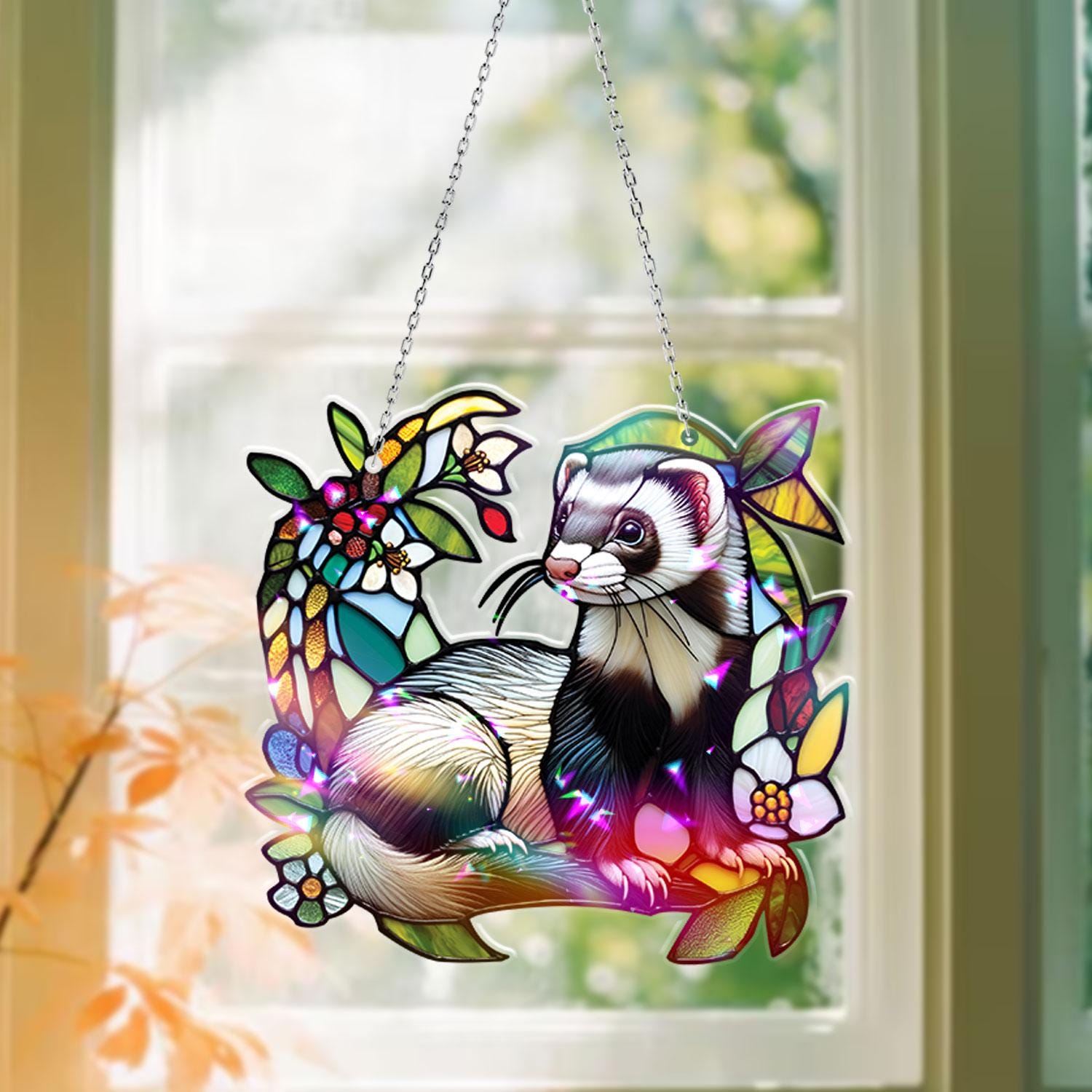Cute Ferret Acrylic Window Hanging, Vibrant Nature-Inspired Decor, Charming Gift Idea for Animal Lovers and Home Decor Enthusiasts