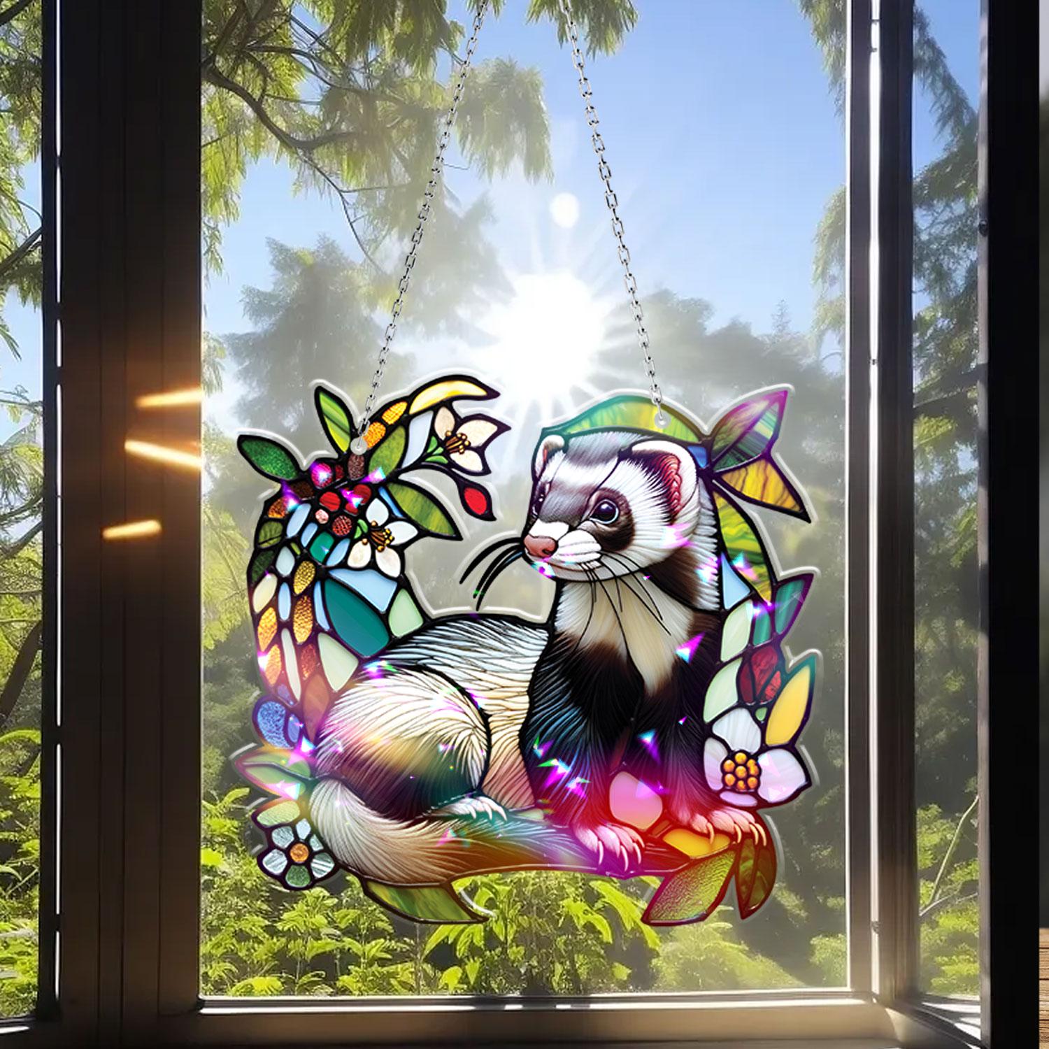 Cute Ferret Acrylic Window Hanging, Vibrant Nature-Inspired Decor, Charming Gift Idea for Animal Lovers and Home Decor Enthusiasts