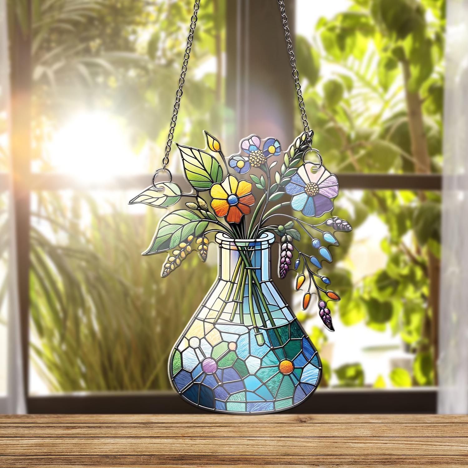 Flower Flask Acrylic Window Hanging, Colorful Lab Decor for Scientist Mom Gift, Perfect for Lab Week 2025 Appreciation, not suncatcher