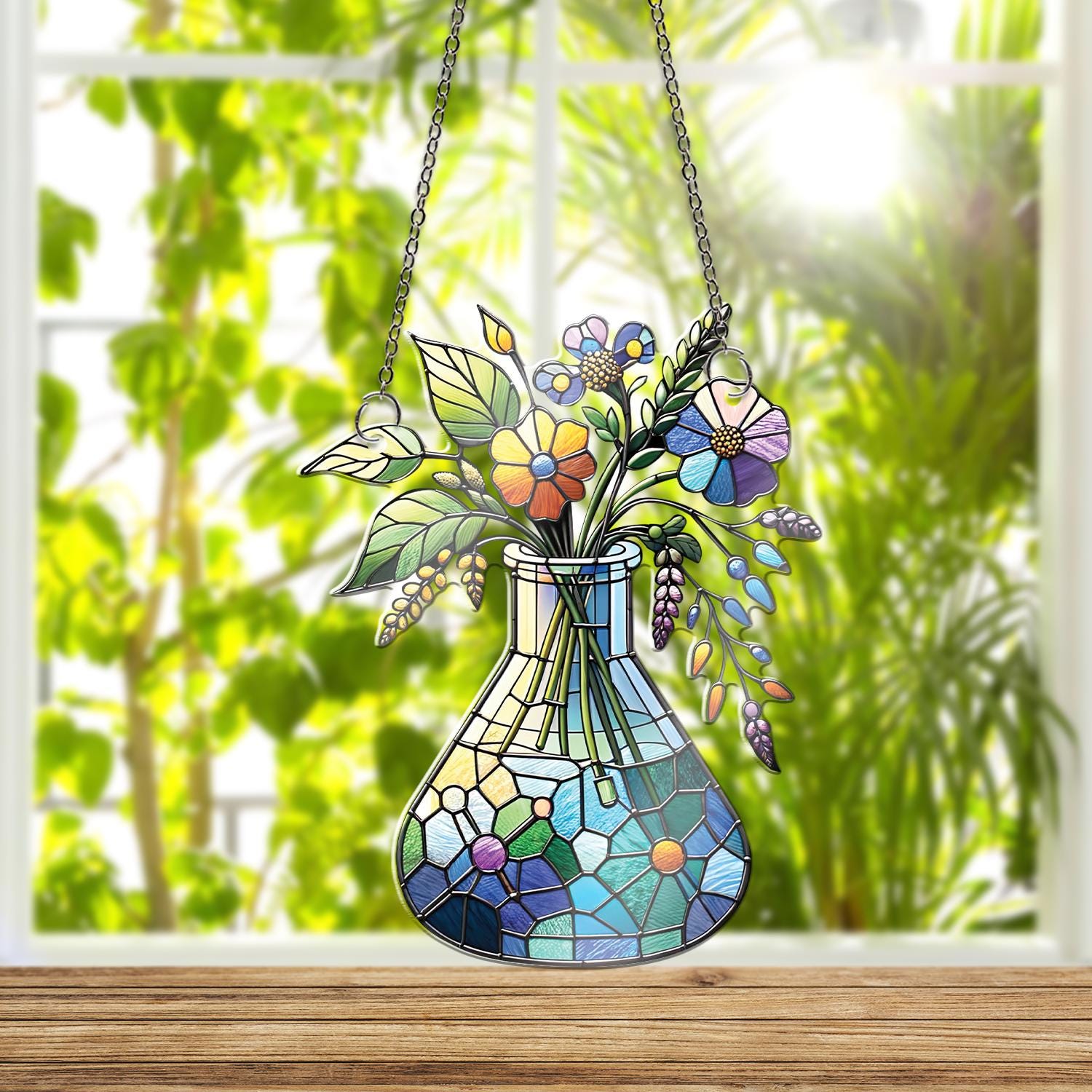 Flower Flask Acrylic Window Hanging, Colorful Lab Decor for Scientist Mom Gift, Perfect for Lab Week 2025 Appreciation, not suncatcher