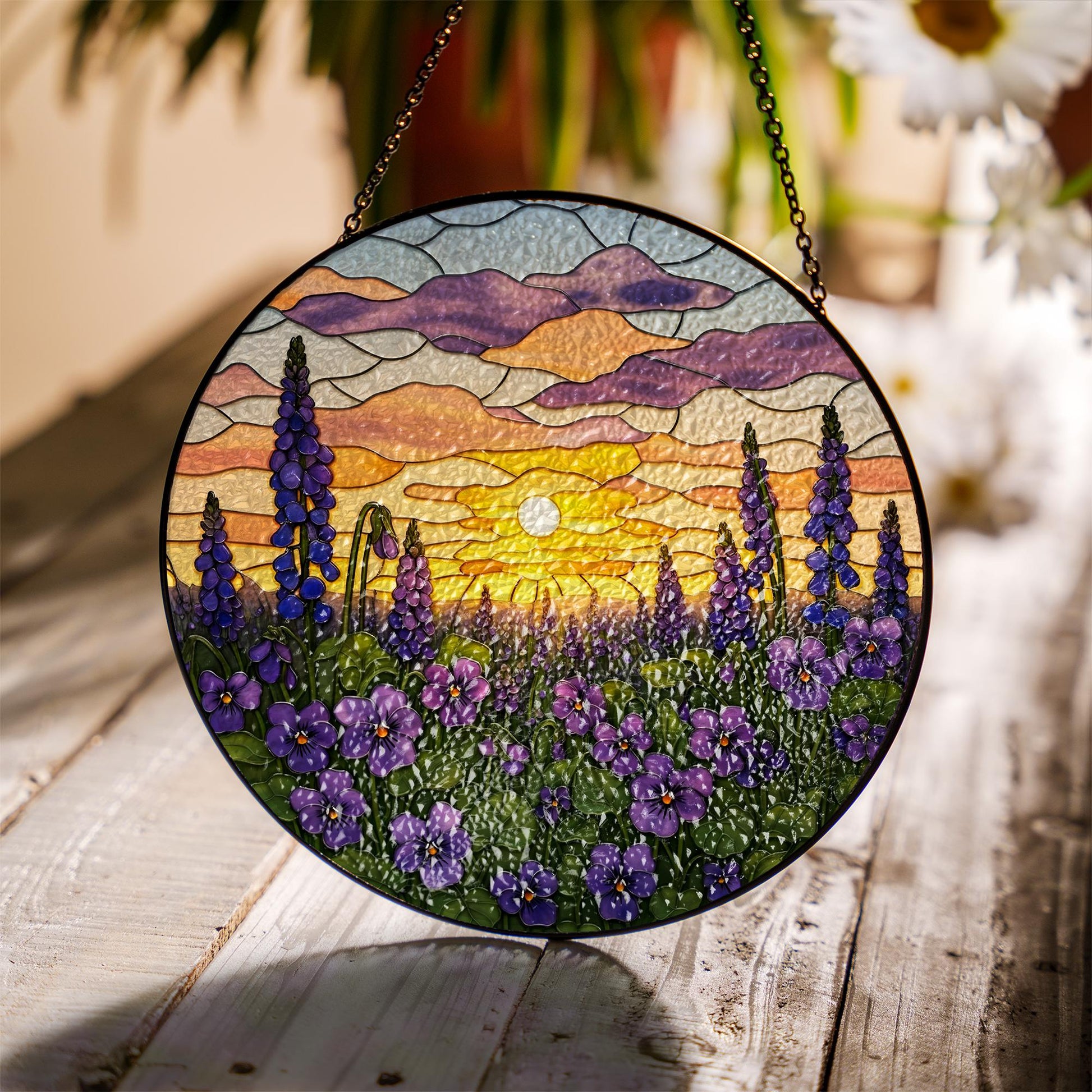 Violet Glass Suncatcher, Sunset Landscape Design, Perfect Decoration for Home, Thoughtful Mother's Day Gift for Moms