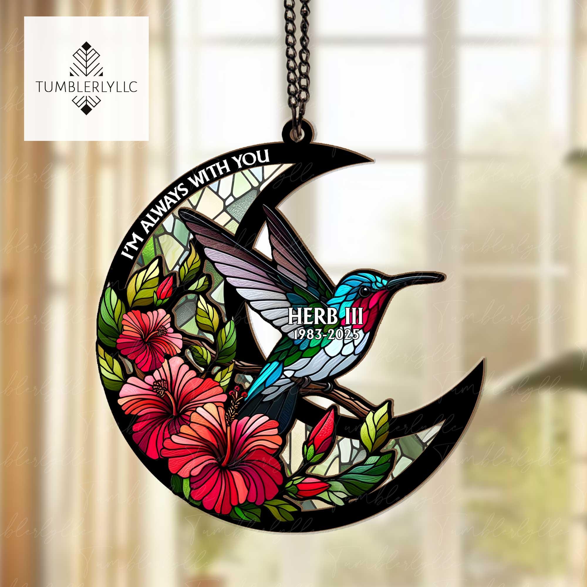 Personalized Suncatcher Ornament, Hummingbird & Hibiscus ornament Piece, In Loving Memory Treasure, Perfect for Hummingbird Lovers