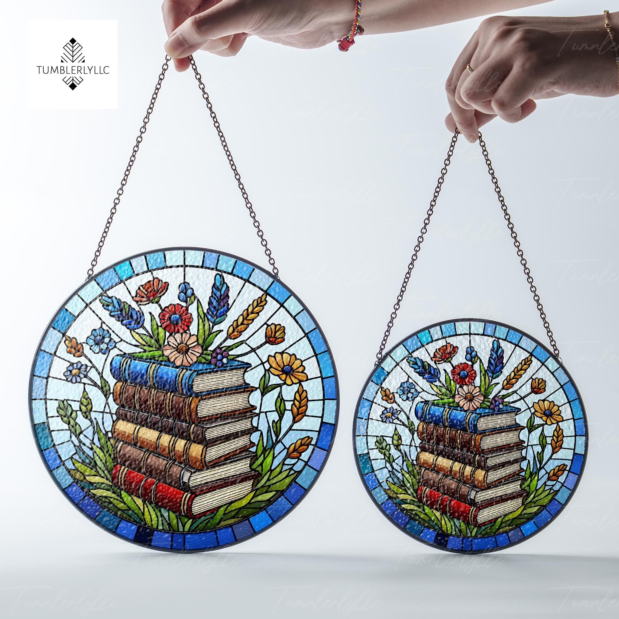 Wildflowers on Bookstacks Glass Suncatcher, Enchanting Reading Room Decor, Perfect Gift for Book Nerds, Reading lover gift